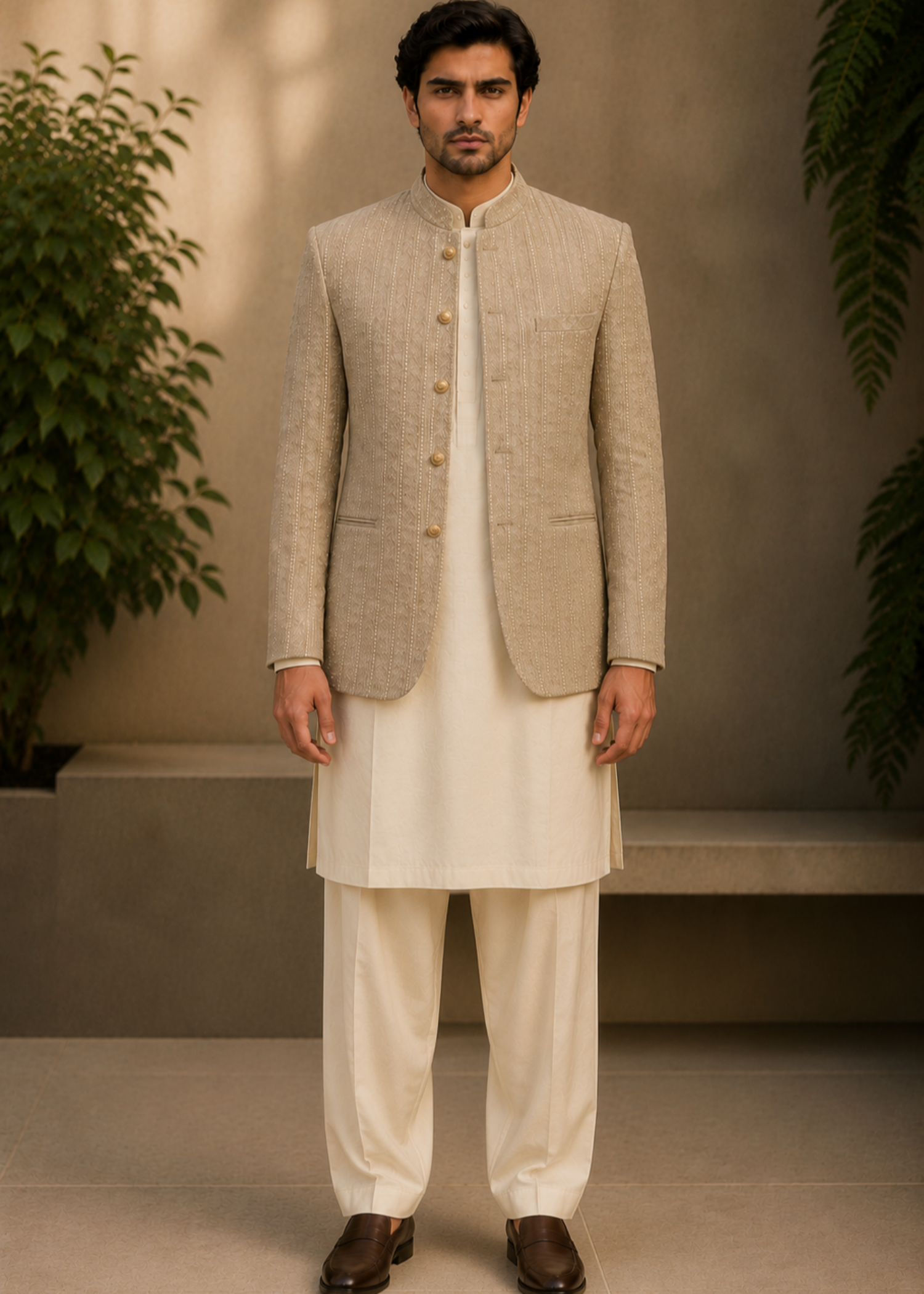 raw silk Prince Coat in Beige