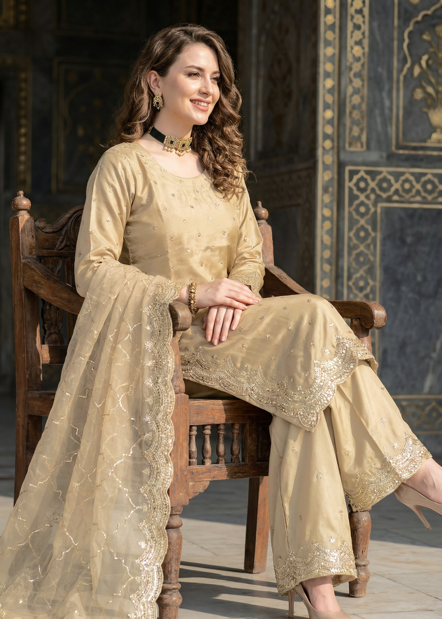 kattan silk Kurta Set in Beige