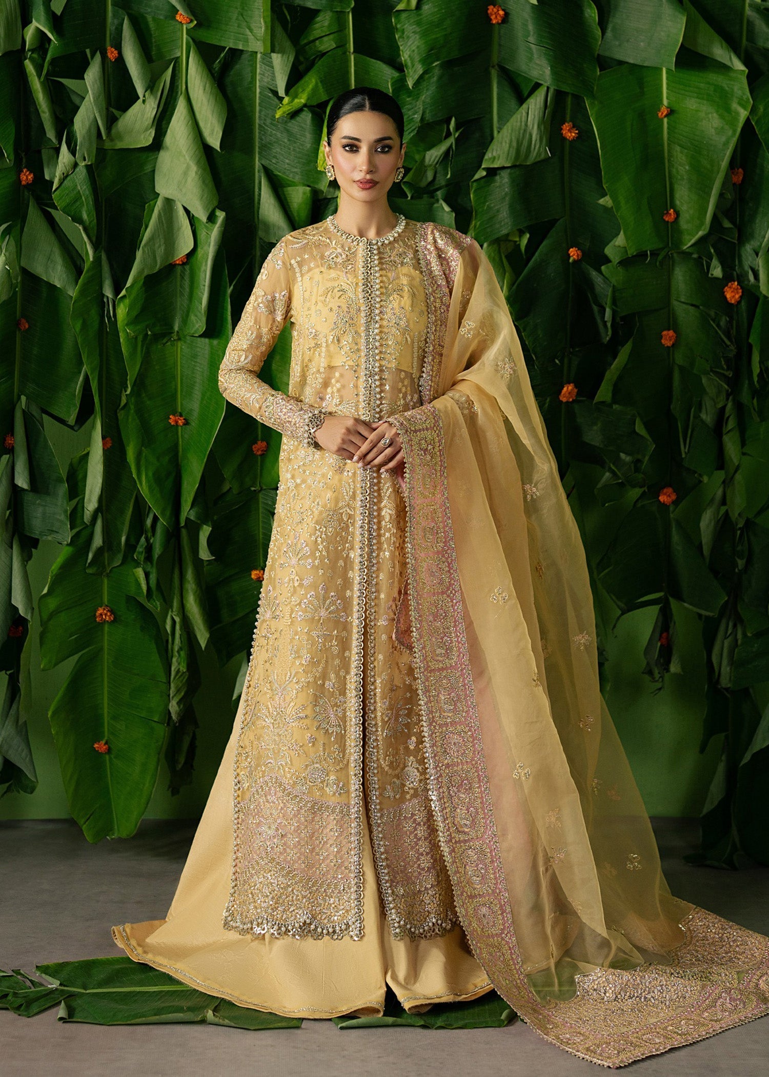 organza Unstitched in Light yellow