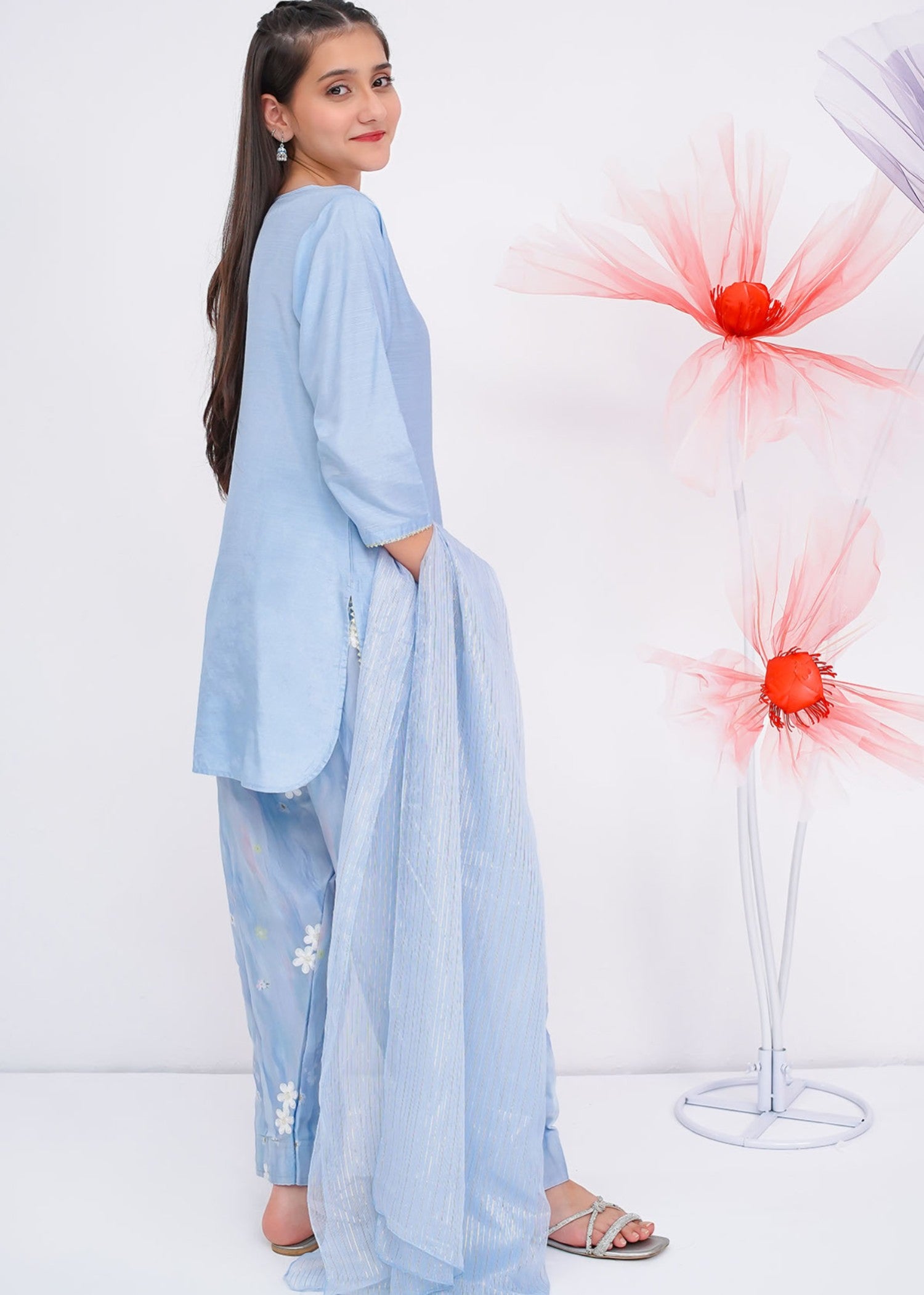 cotton silk Kurta Set in Sky blue