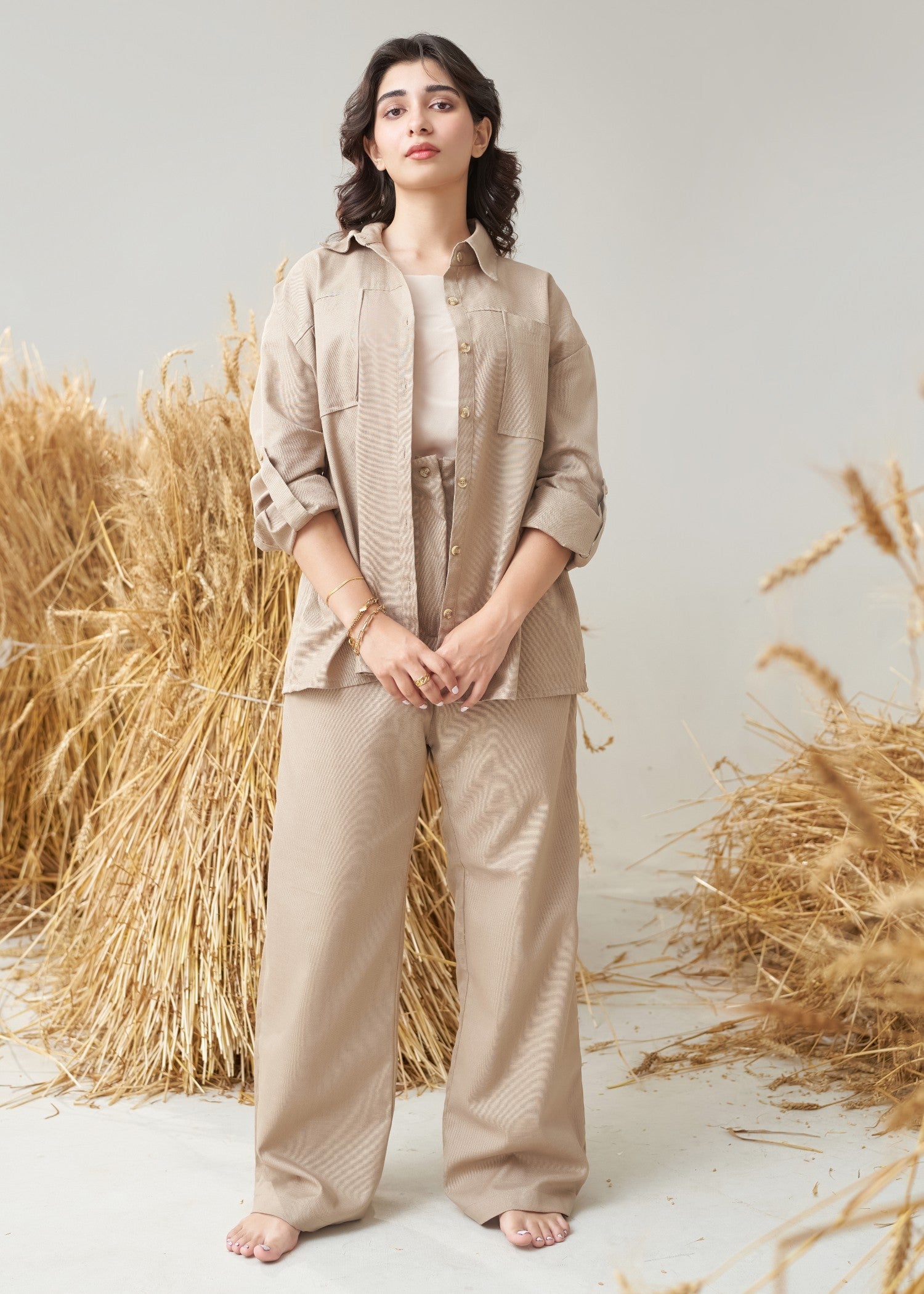 canvas Co Ord Sets in Khaki brown