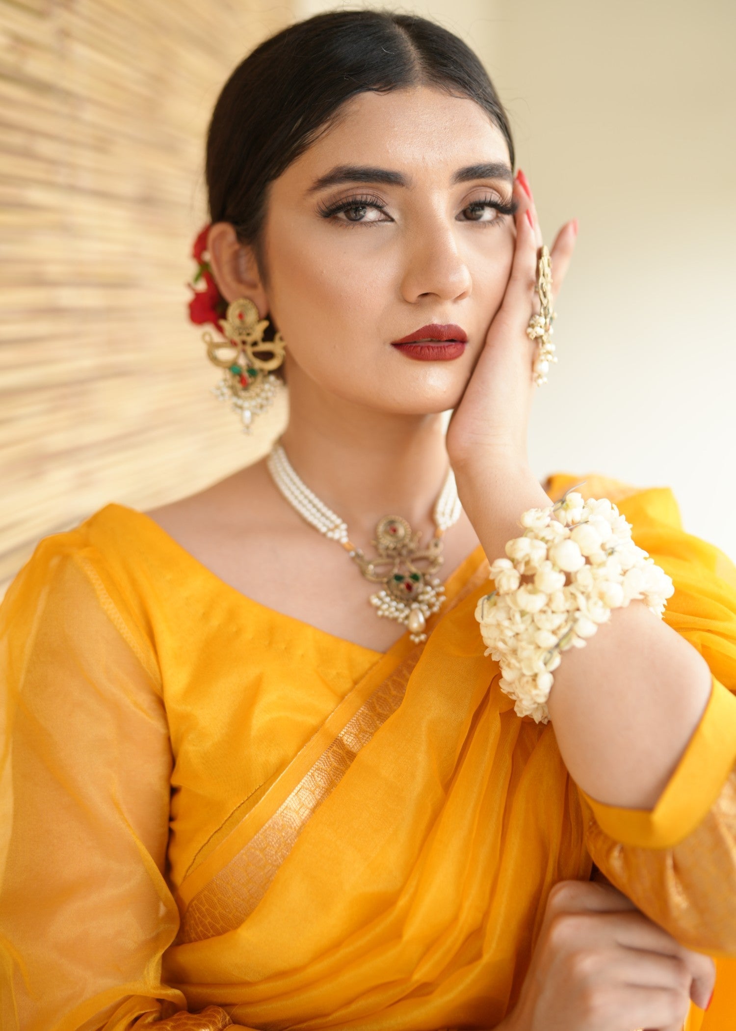 zari organza Saree in Mari gold