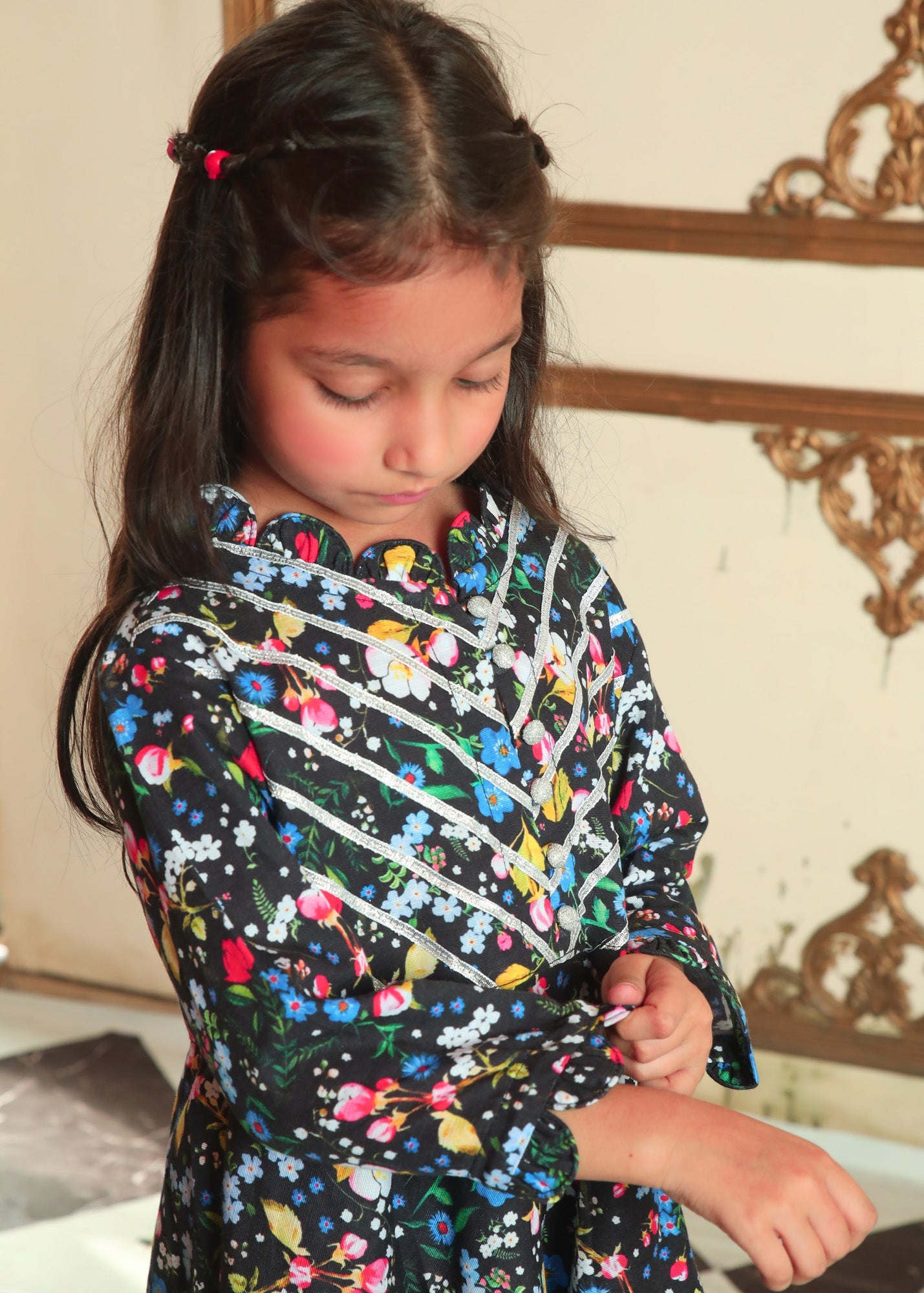 khaddar Short Frock in Black