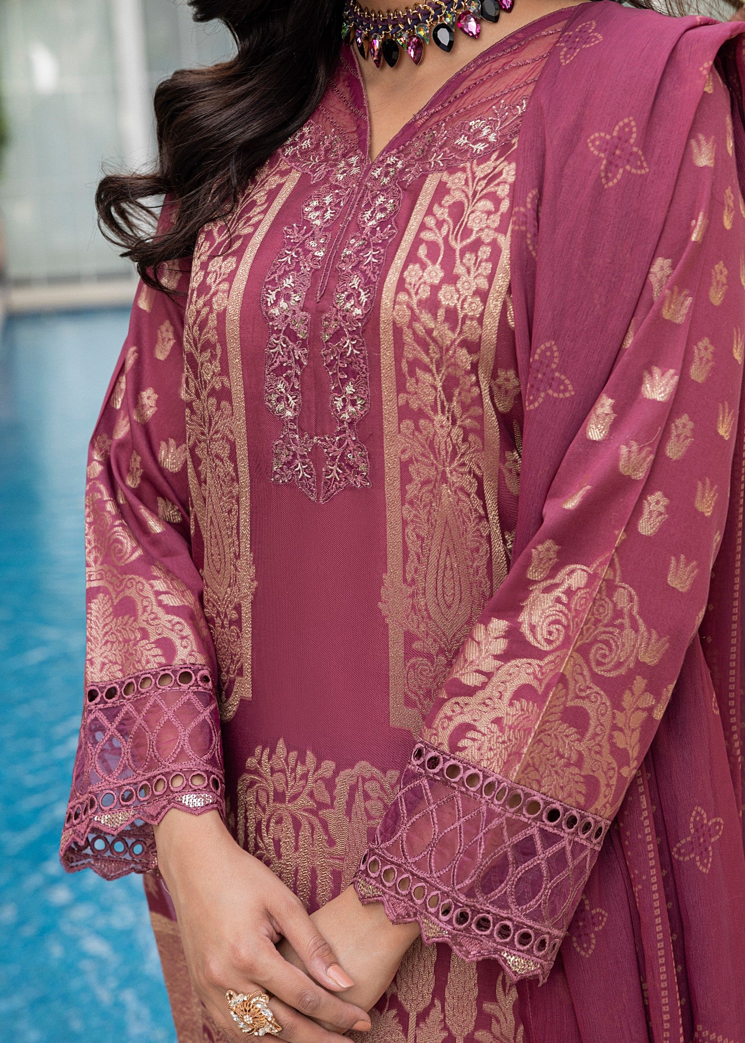 jacquard Kurta Set in Mulberry