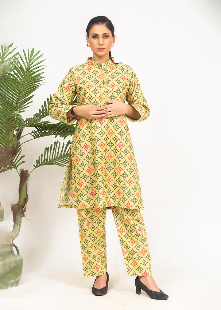 cambric Kurta Set in Lemon