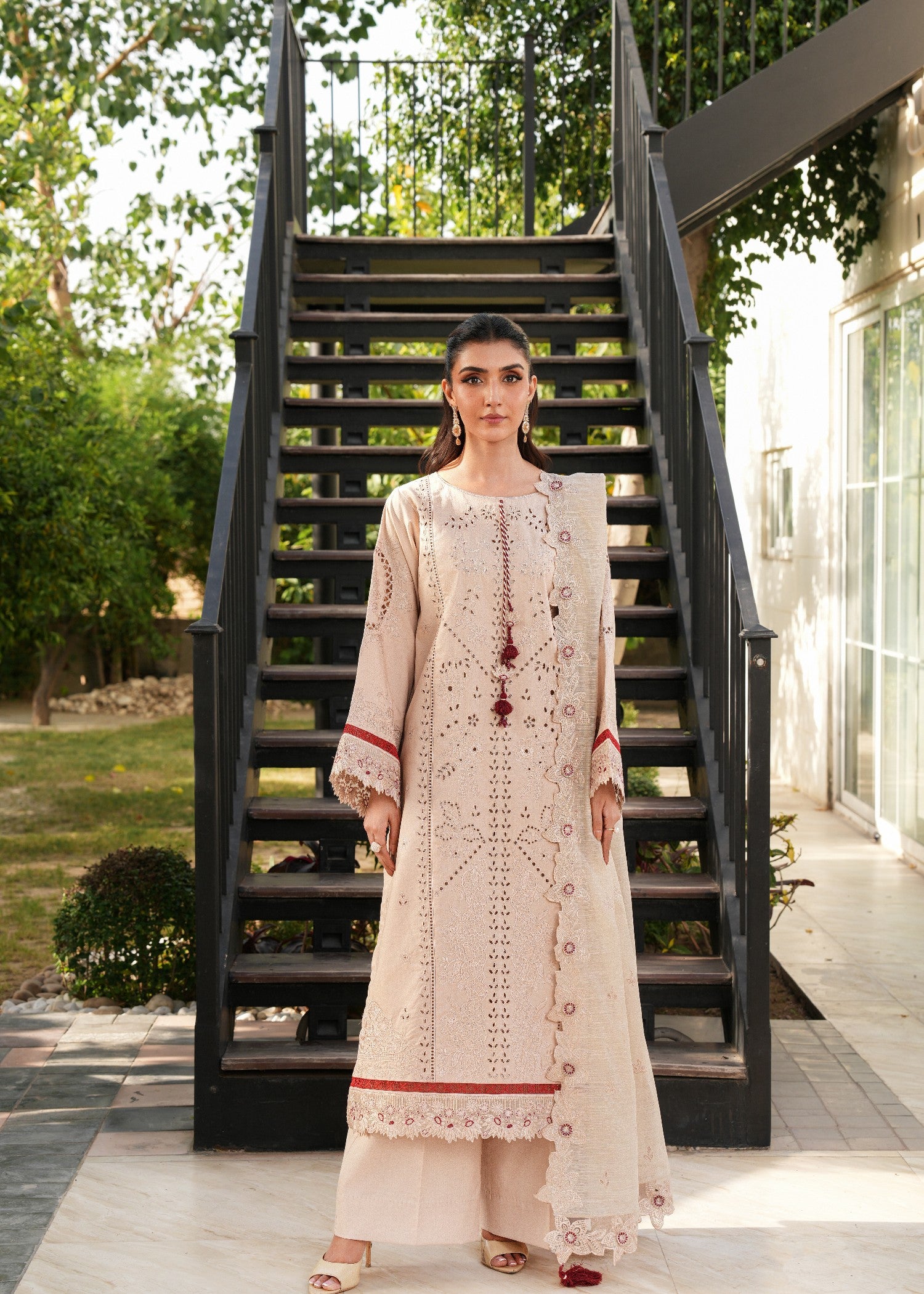 cotton Kurta Set in Khaki brown