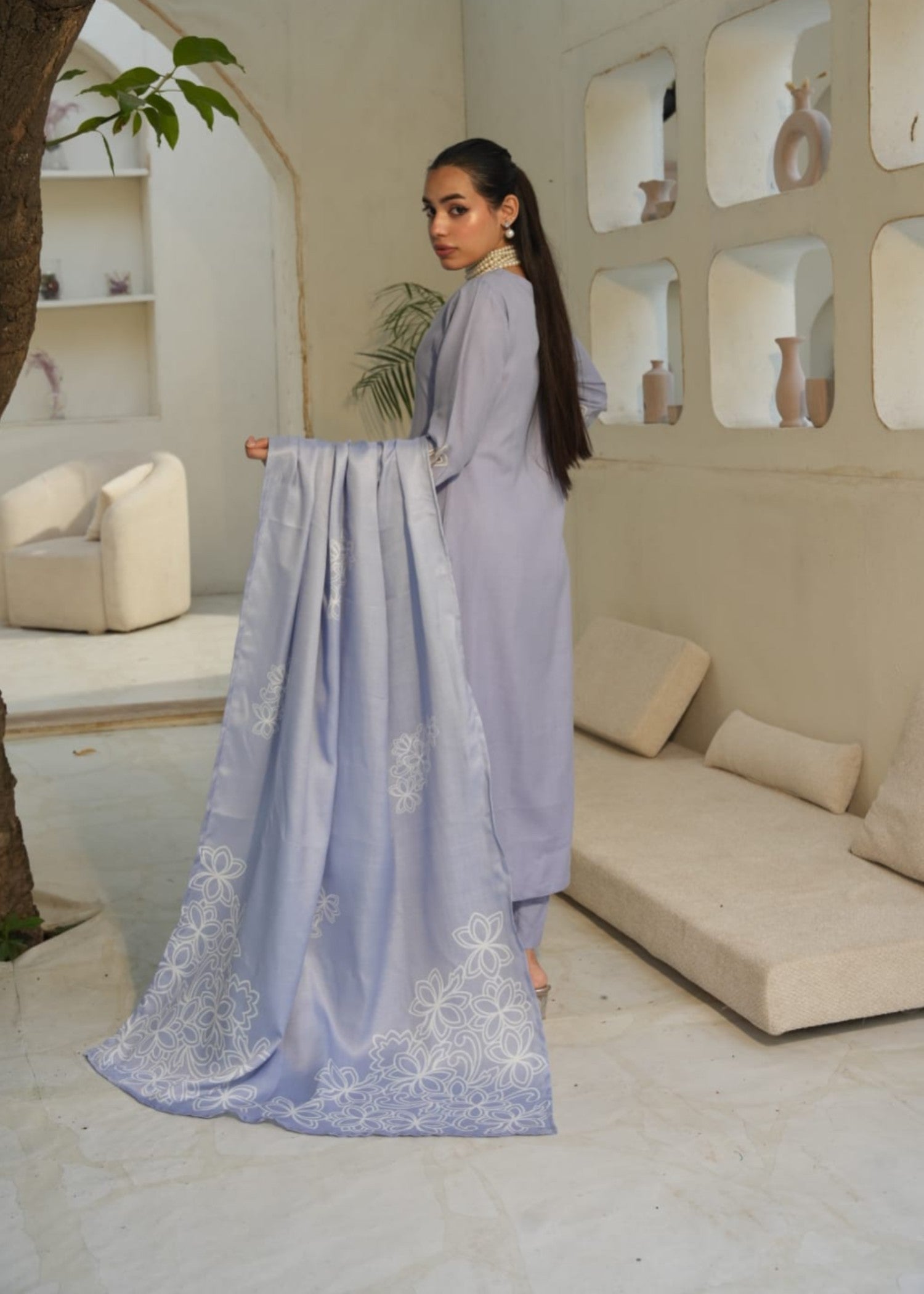 dhanak Kurta Set in Lavender