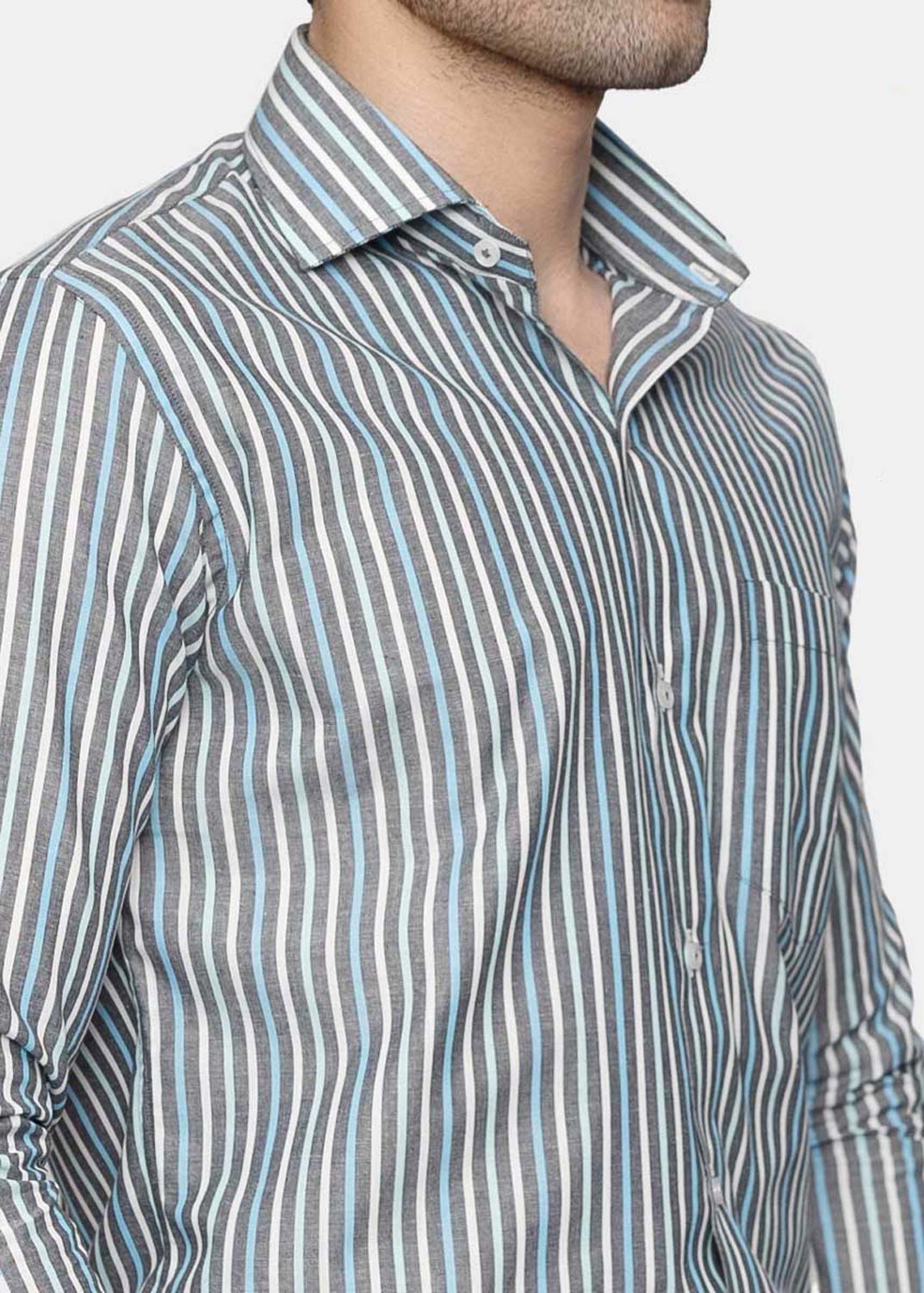 cotton Formal Shirt in Charcoal, sky blue