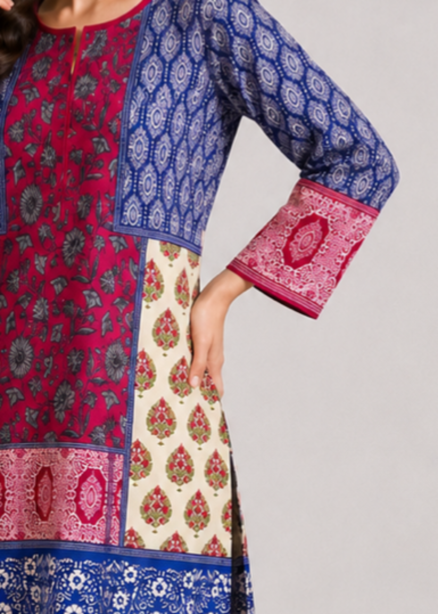 lawn Unstitched in Navy blue, wine red