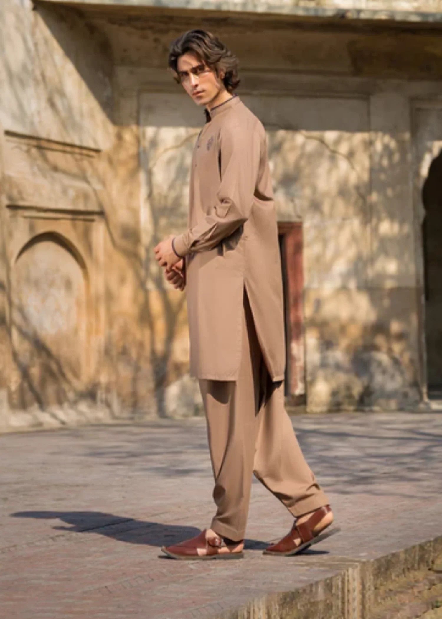 cotton Shalwar Kameez in Almond brown