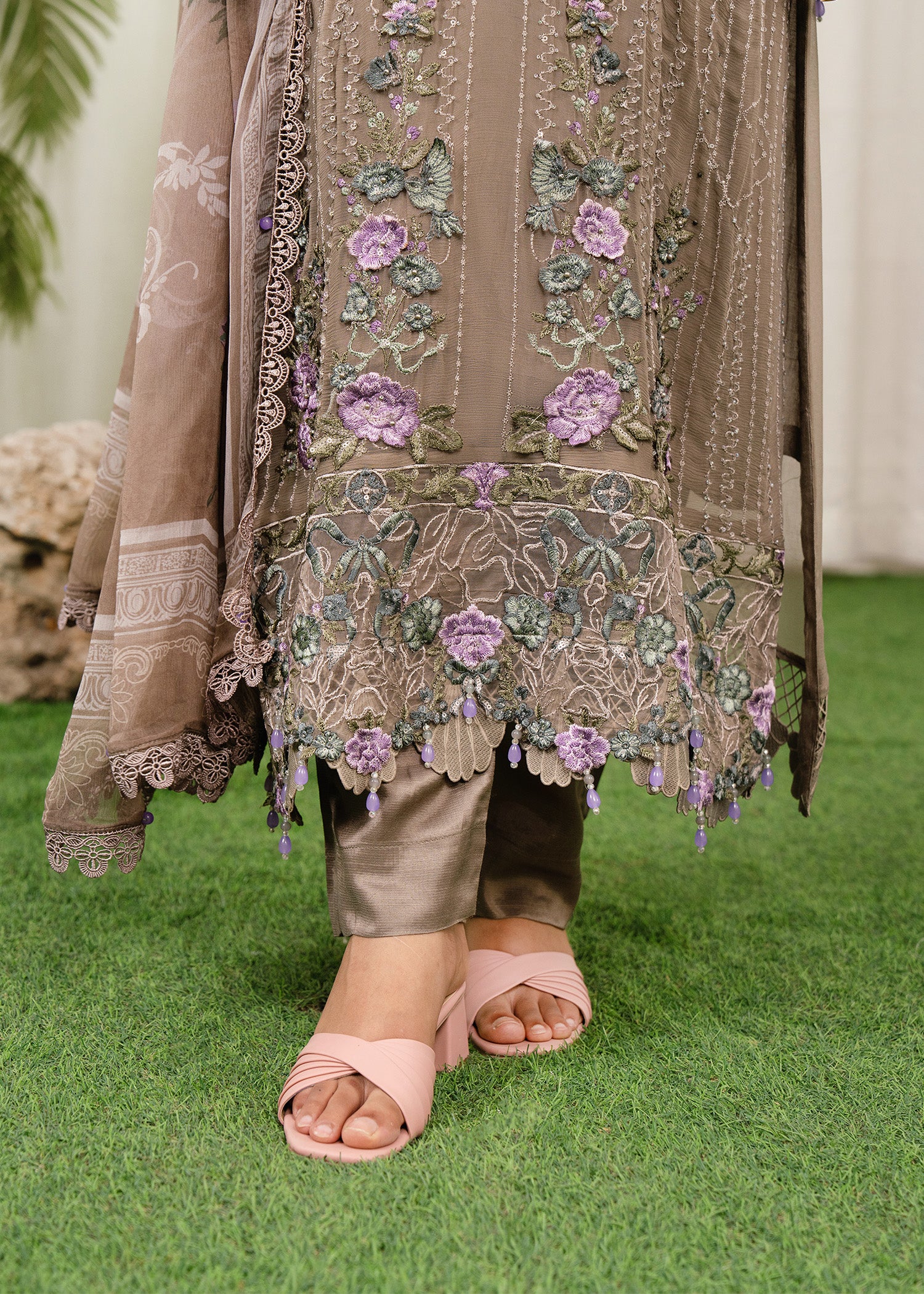 chiffon Kurta Set in Dark grey