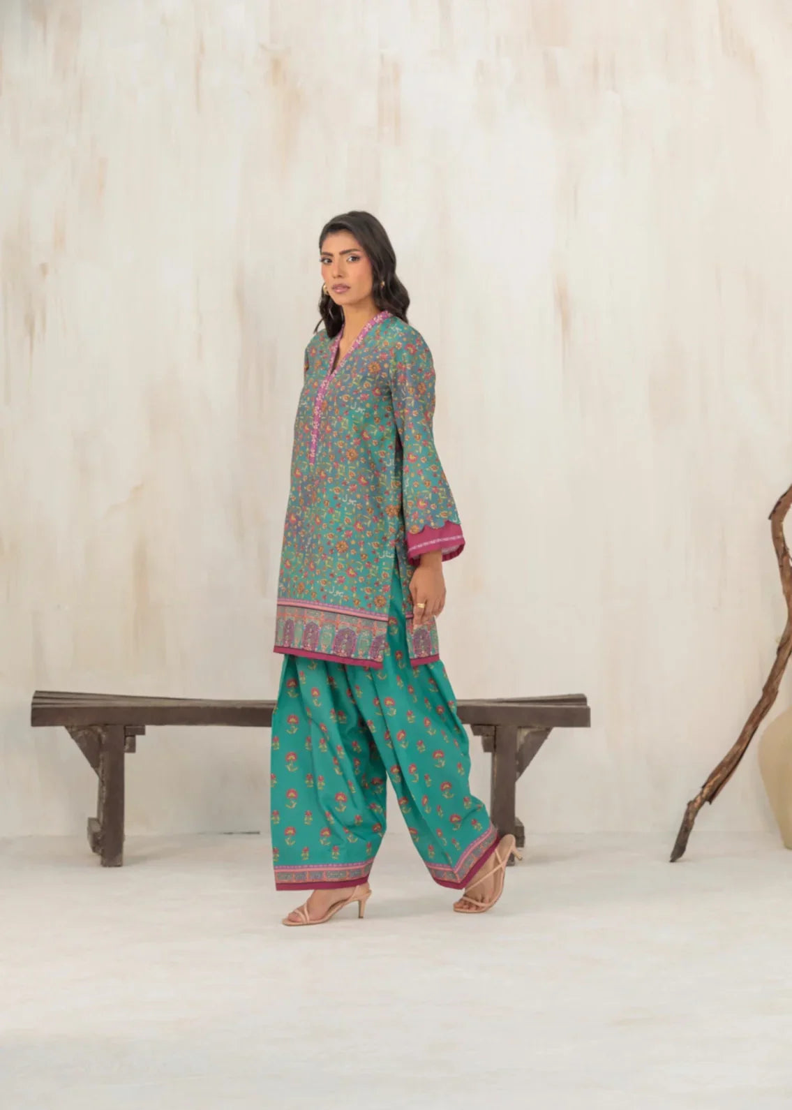 cambric Kurta Set in Sea green
