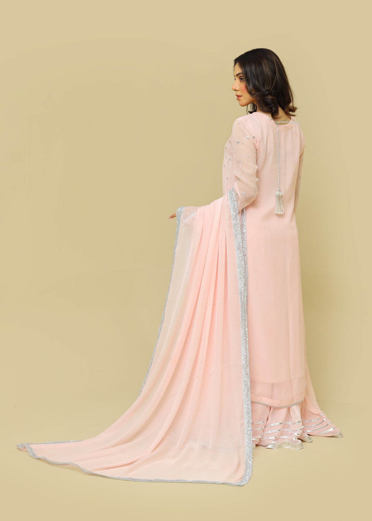 chiffon Sharara in Pink lace