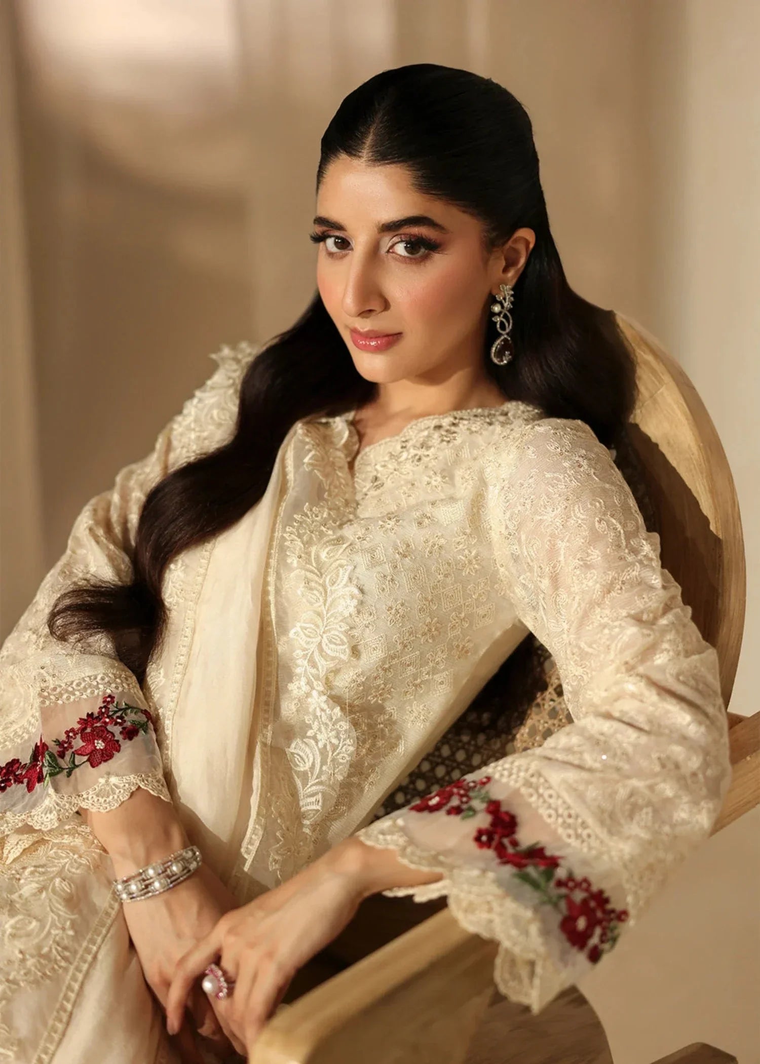khaddi net Kurta Set in Ivory