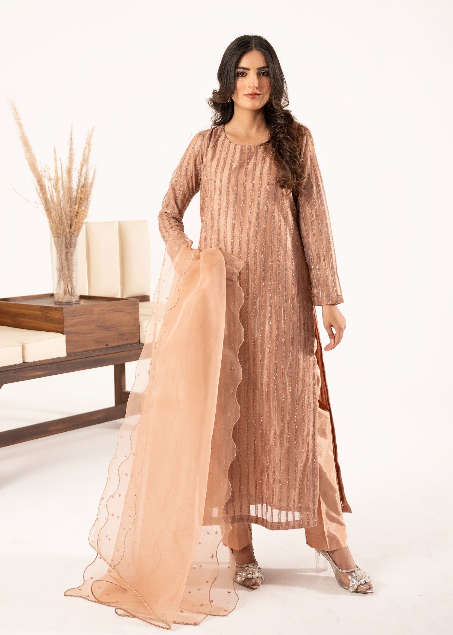 moonlight Kurta Set in Peach orange