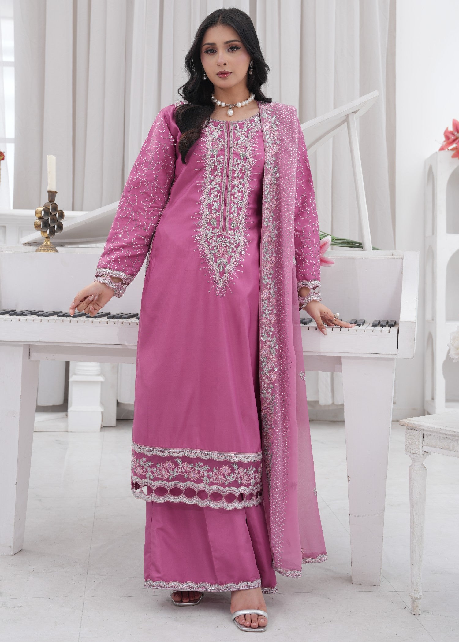 kattan silk Kurta Set in Bubblegum pink