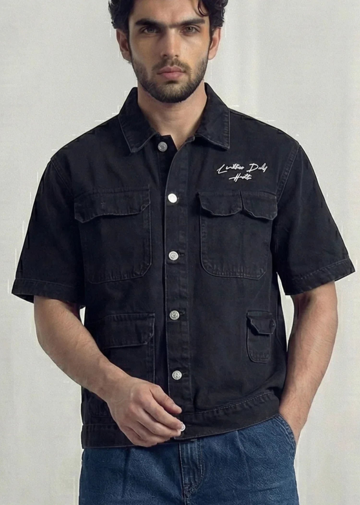 denim Casual Shirt in Black