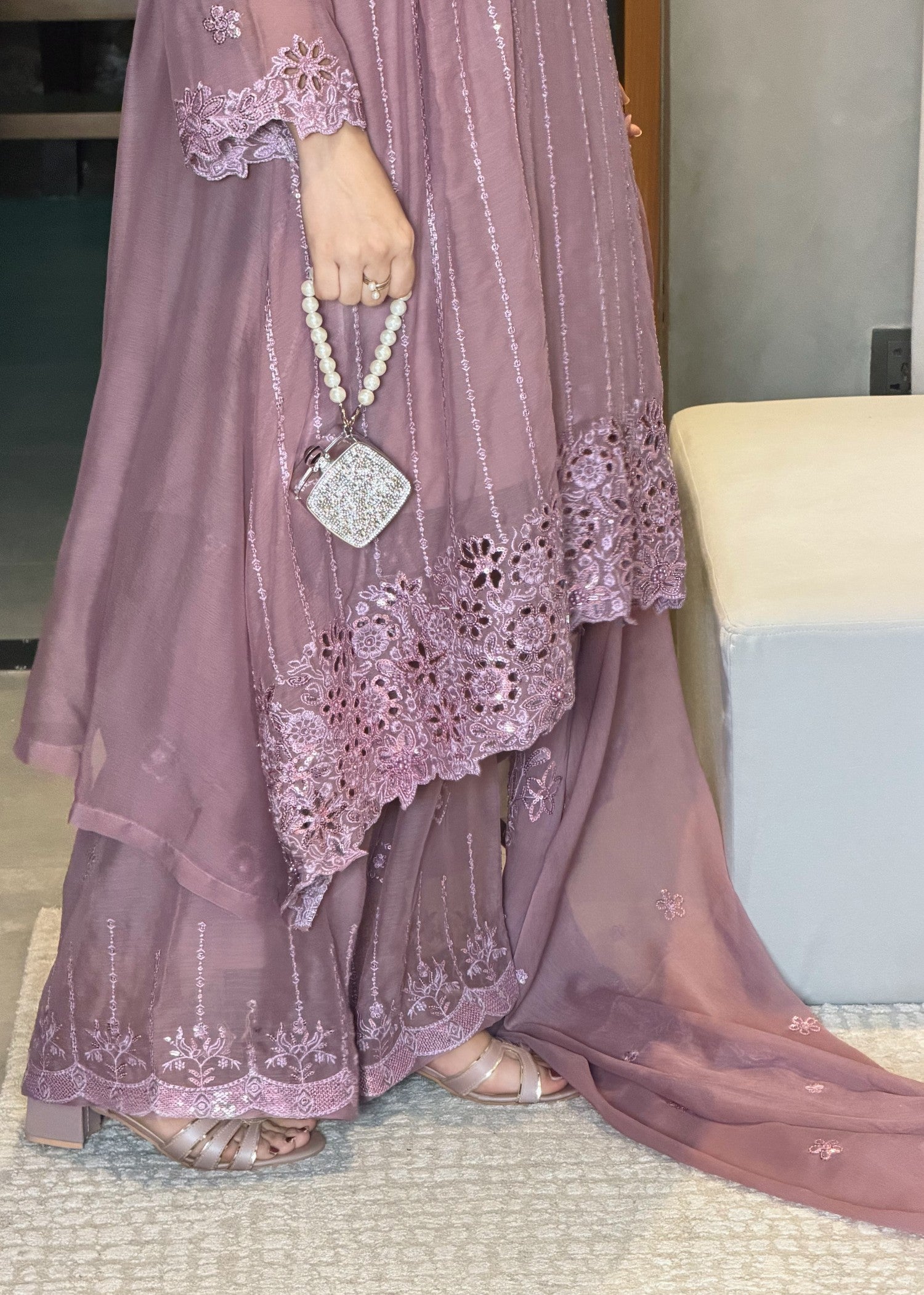 chiffon Short Frock in Lavender pink