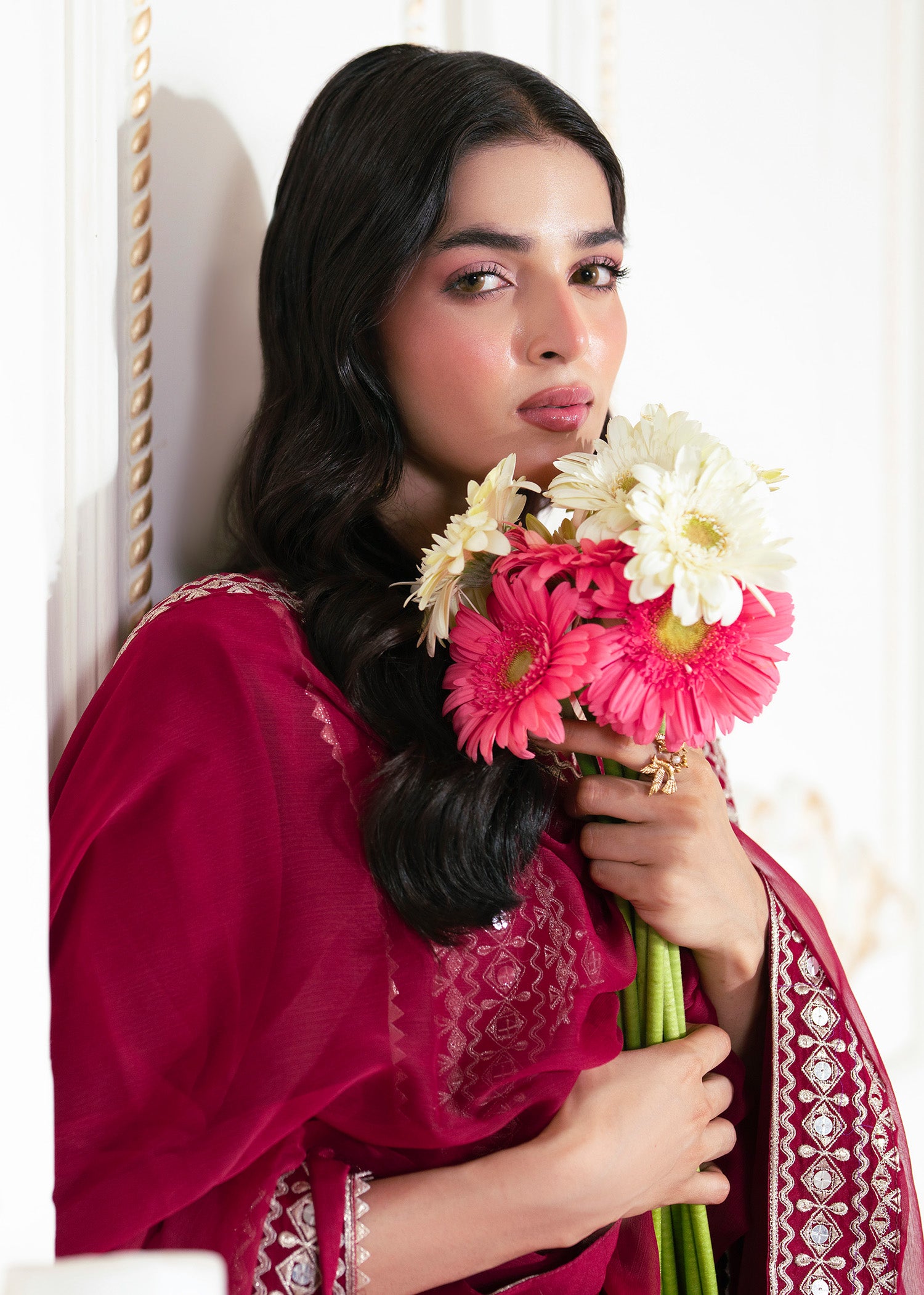 silk Kurta Set in Ruby red