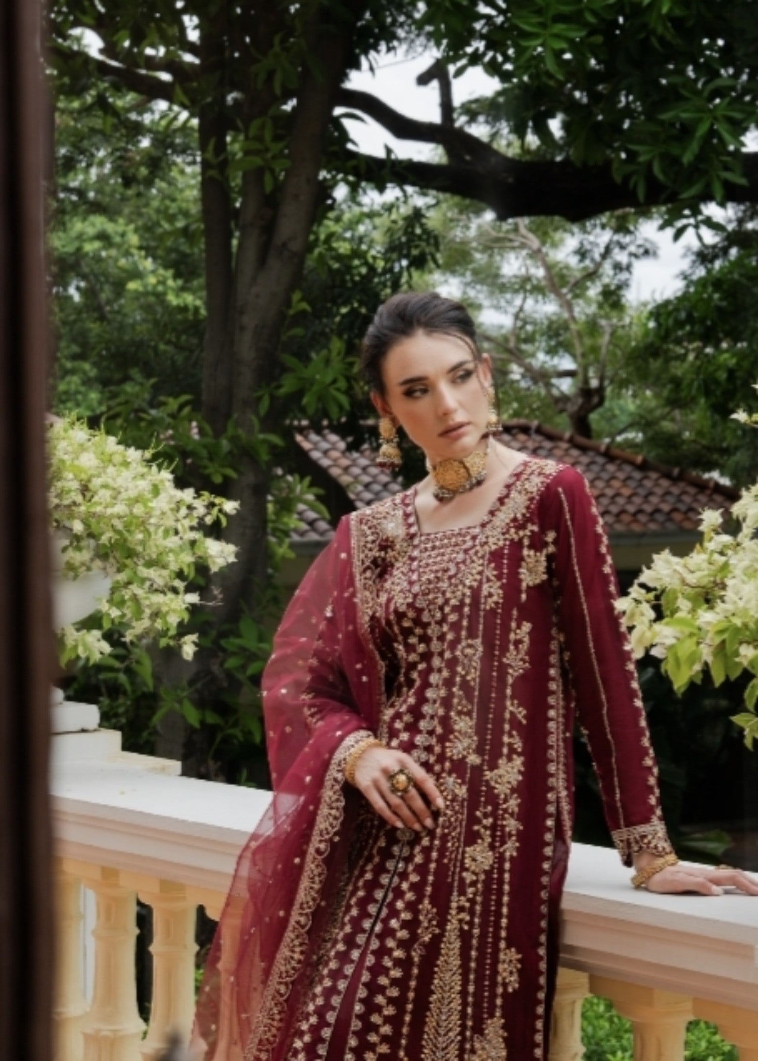 net Lehenga in Maroon
