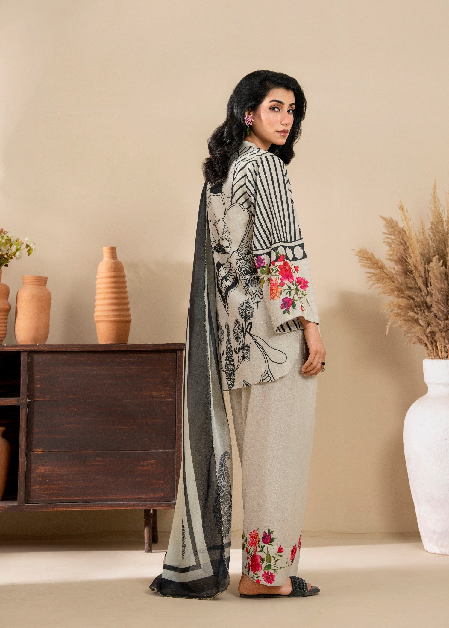 poly lawn Kurta Set in Ash grey