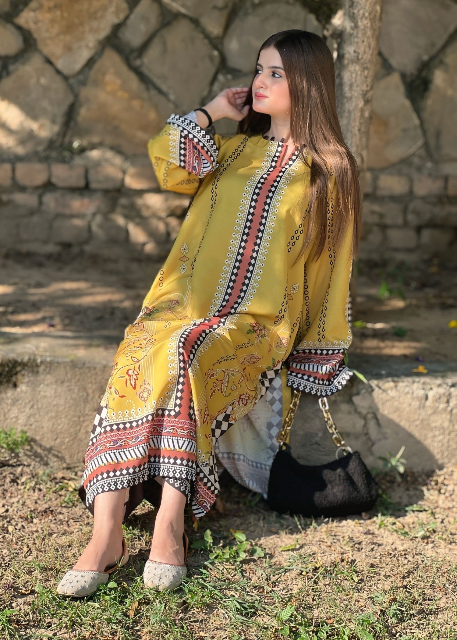 poly lawn Co Ord Sets in Mustard