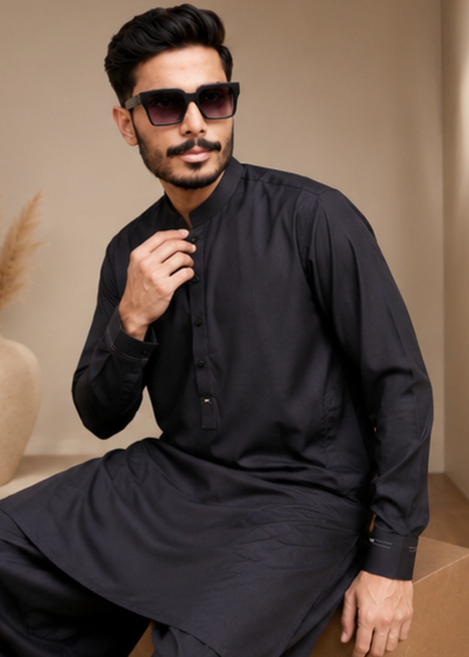 wash & wear Shalwar Kameez in Ash black