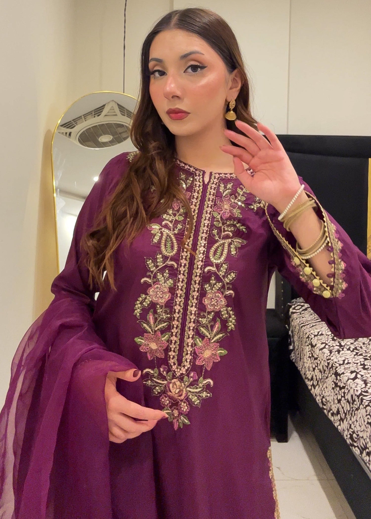 kattan silk Kurta Set in Plum purple