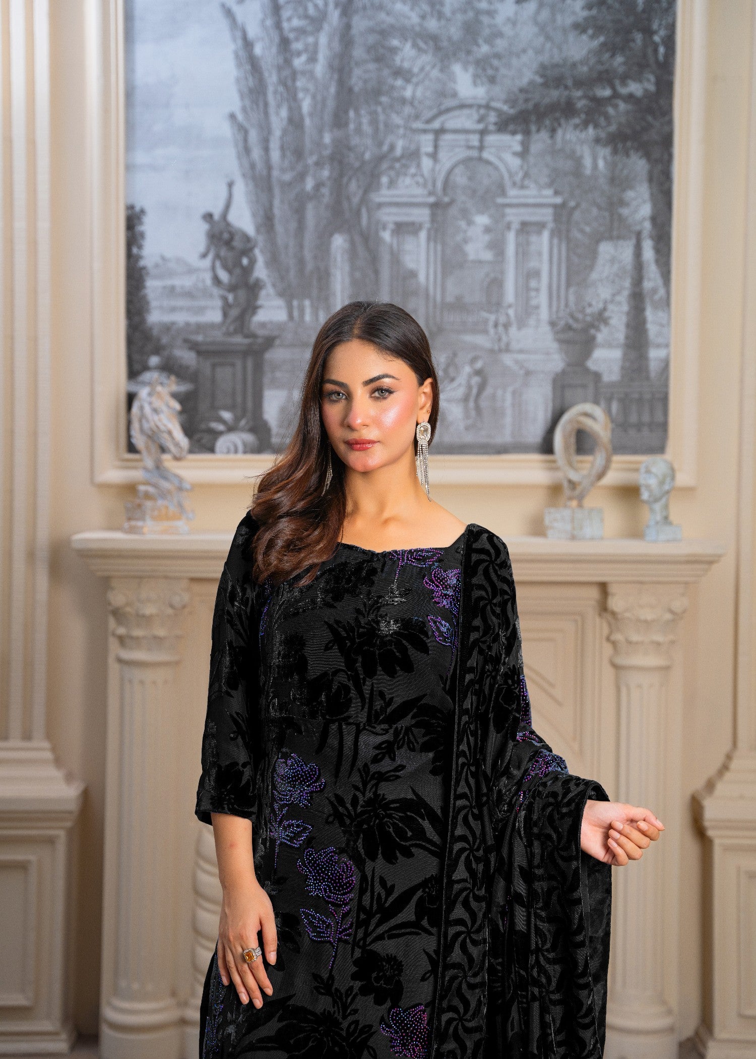 velvet Sharara in Black