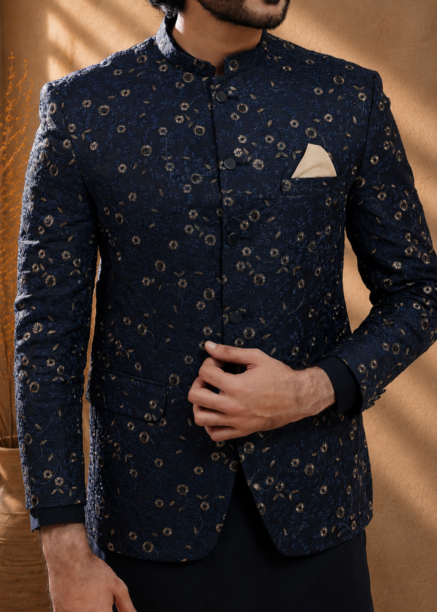 jamawar Prince Coat in Navy blue