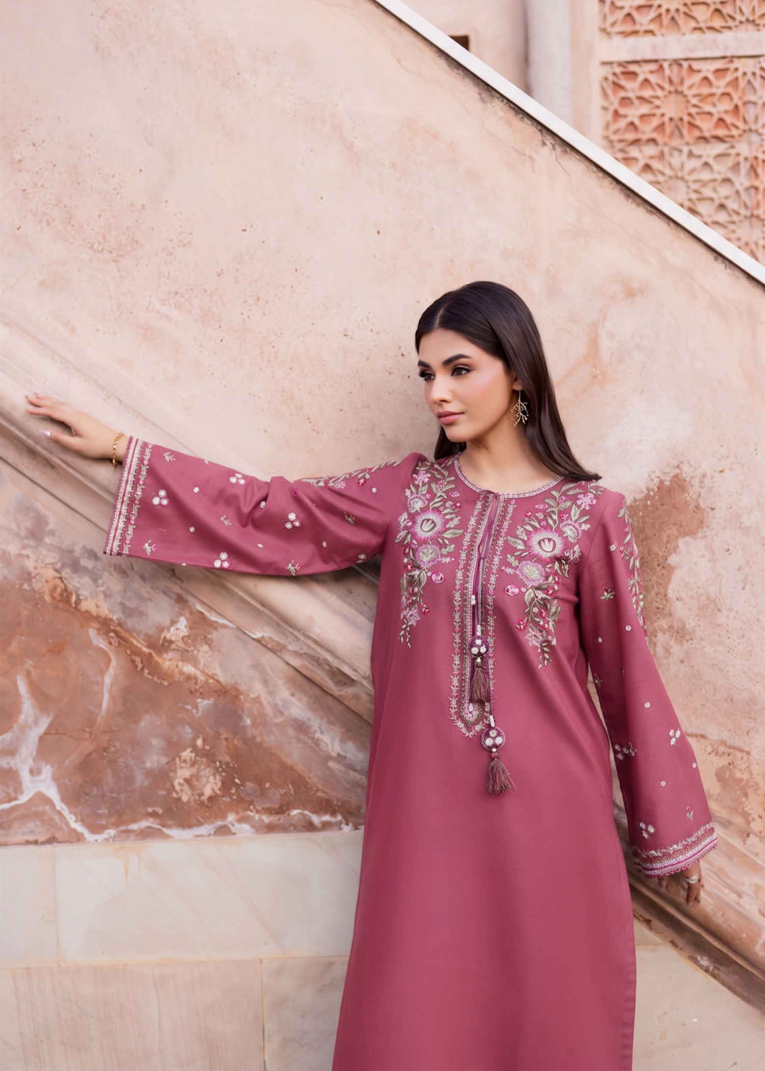 linen Kurta Set in Salmon