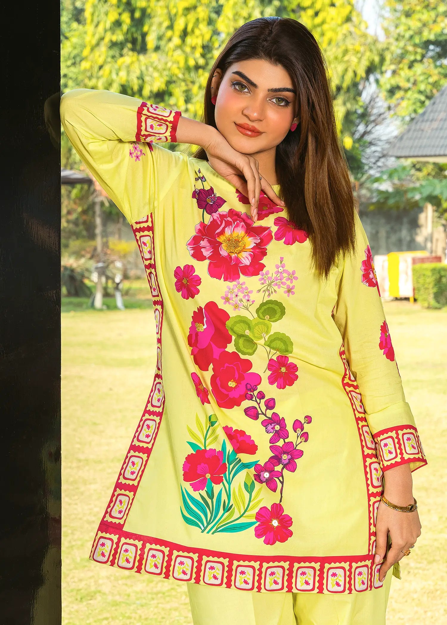 lawn Co ord Sets in Lemon, cherry blossom pink, shocking pink