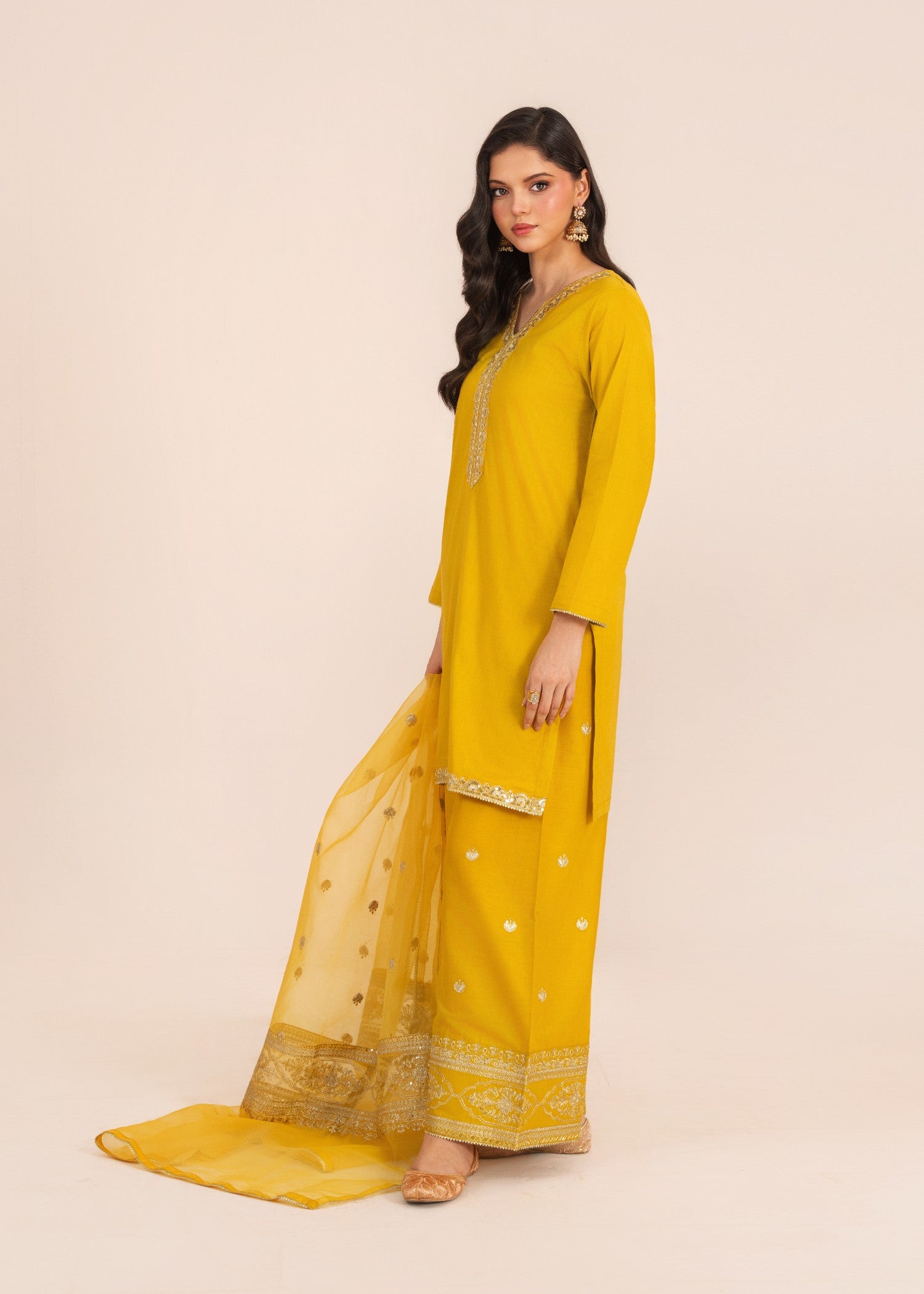 lawn Kurta Set in Mustard, gold