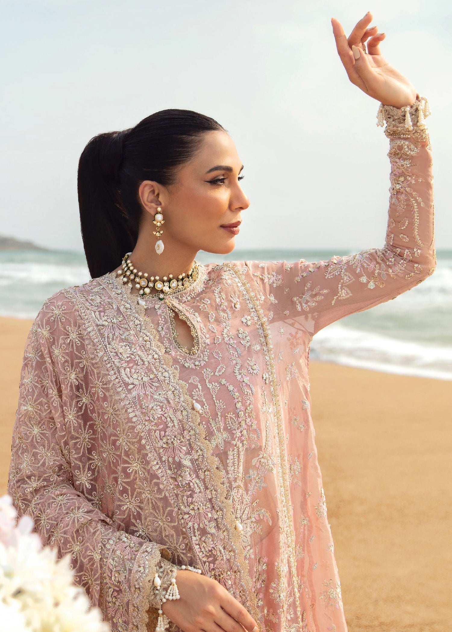 tissue Kurta Set in Pink