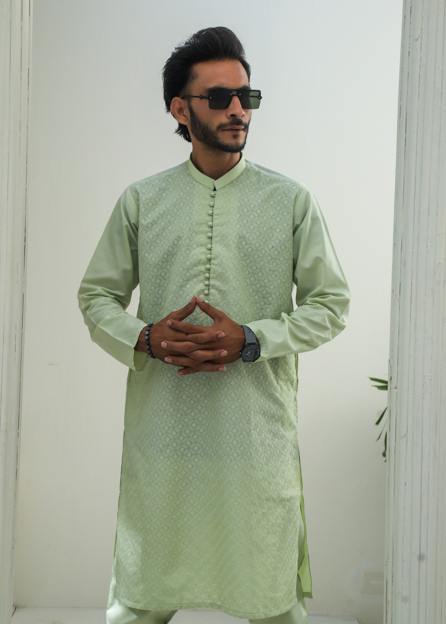 wash & wear Kurta Set in Pistachio green by Dress Club