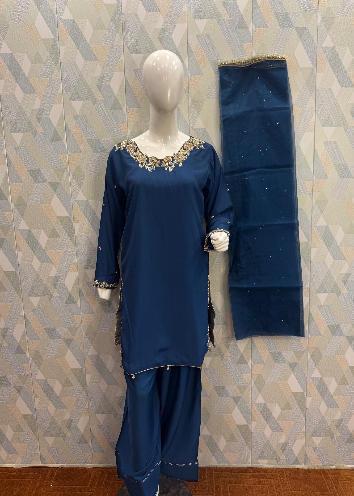 thai silk Kurta Set in Midnight blue