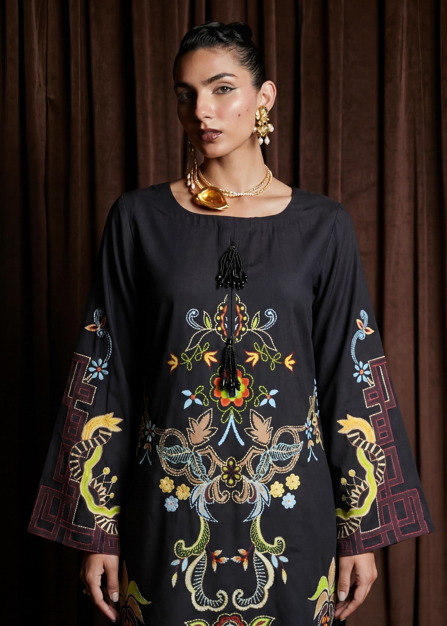 poly silk Kurti in Black