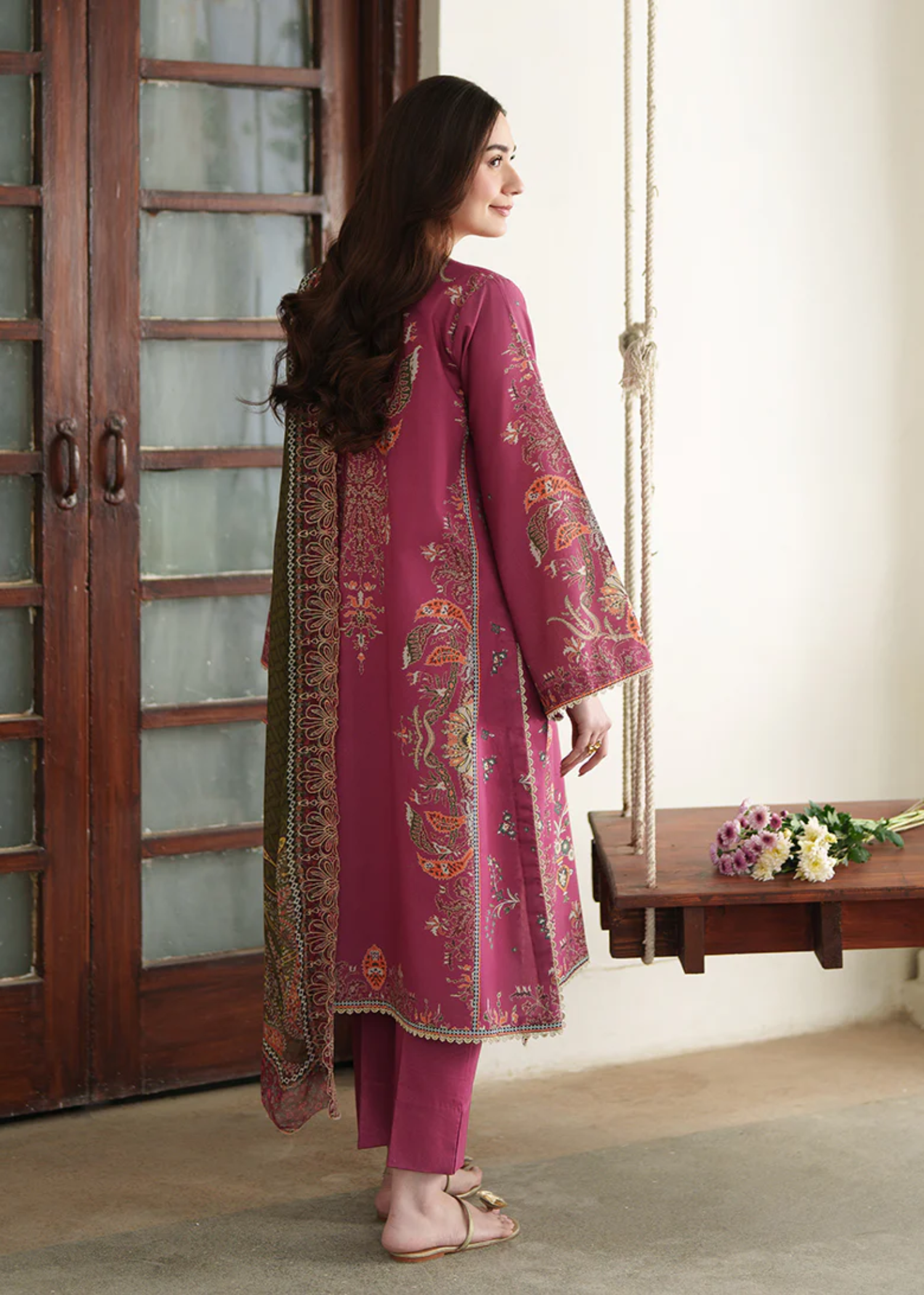 lawn Unstitched in Hot pink red