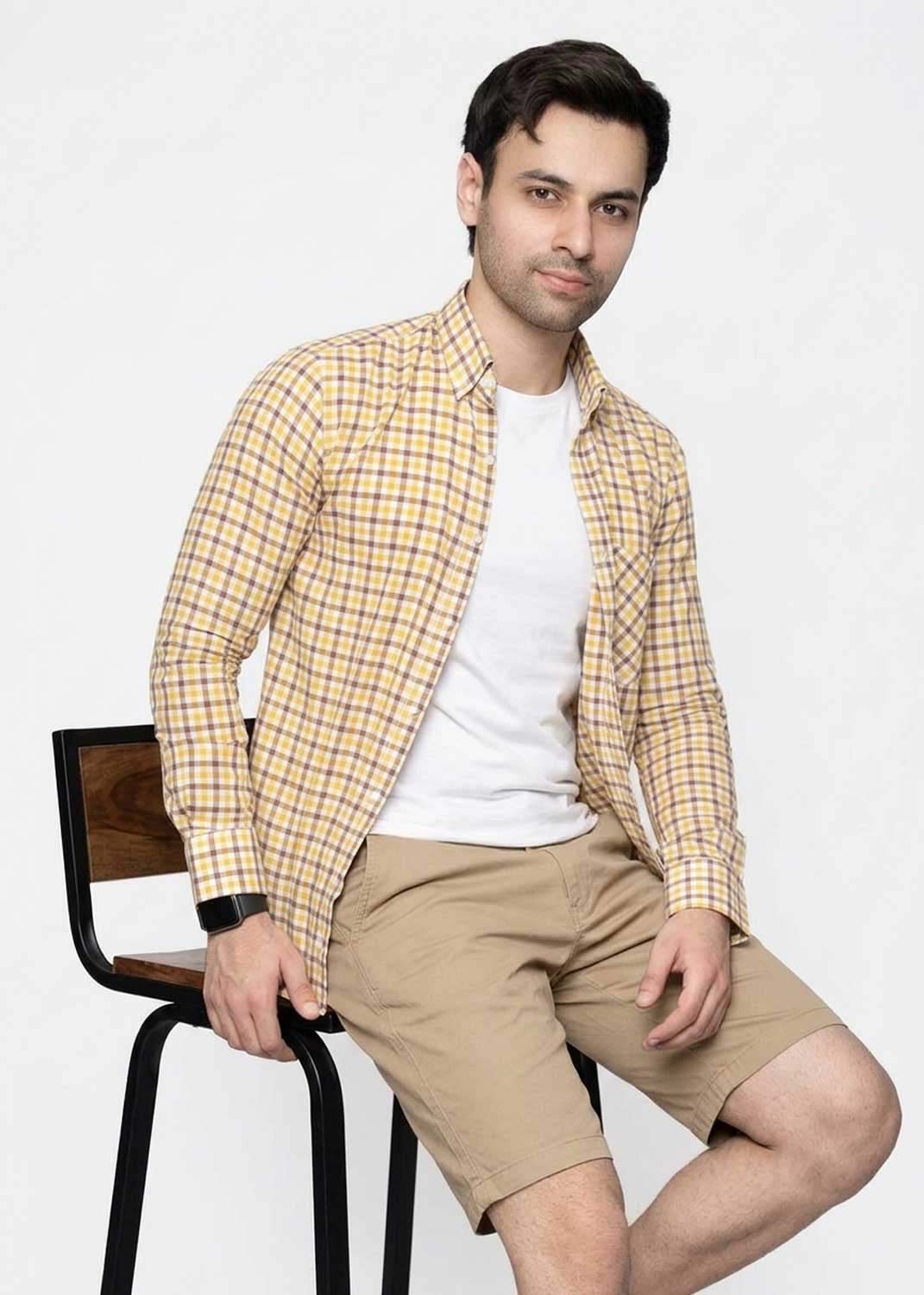 cotton Casual Shirt in Mustard