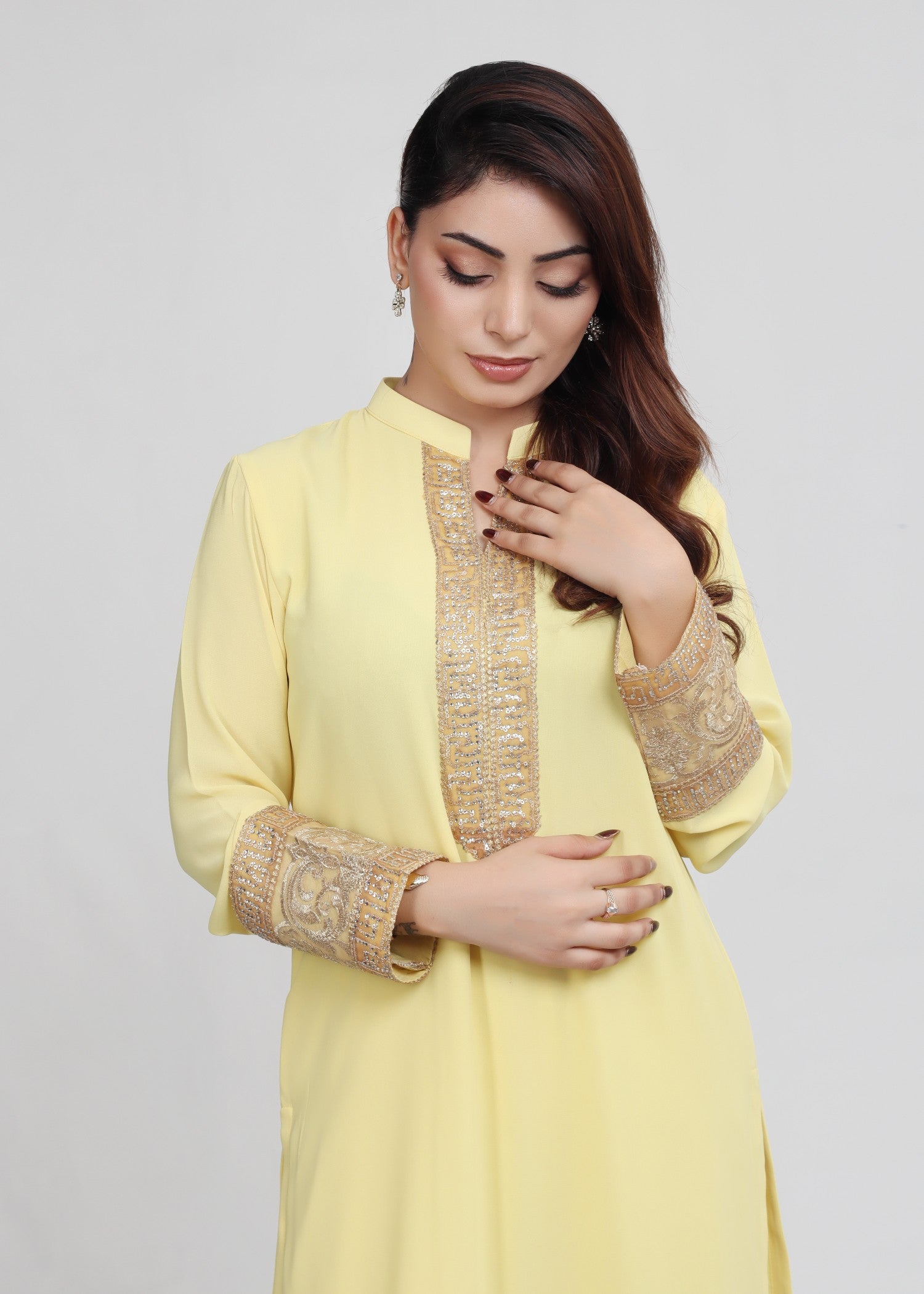 georgette chiffon Kurta Set in Lemon