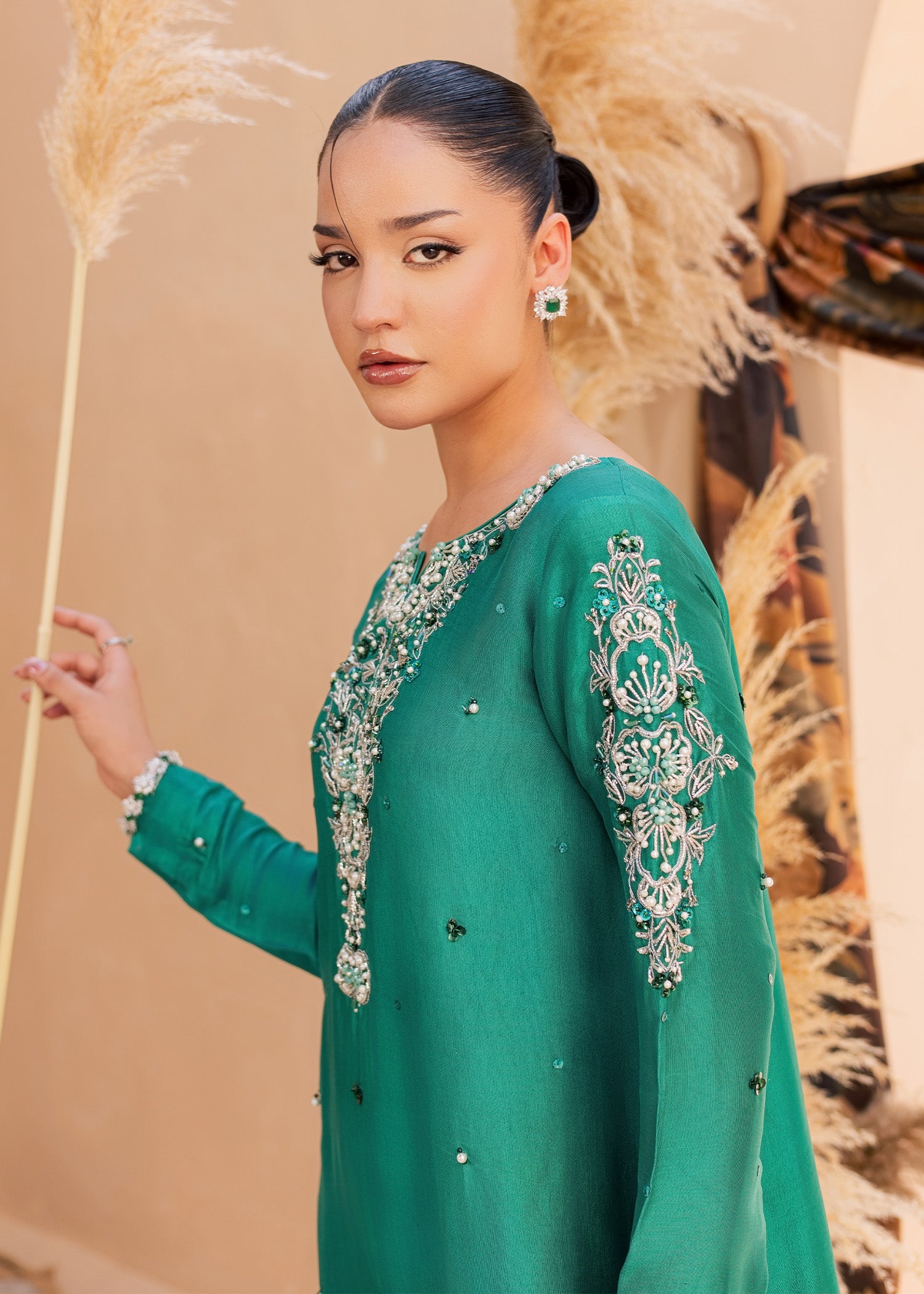 tussar silk Kaftan in Sea green