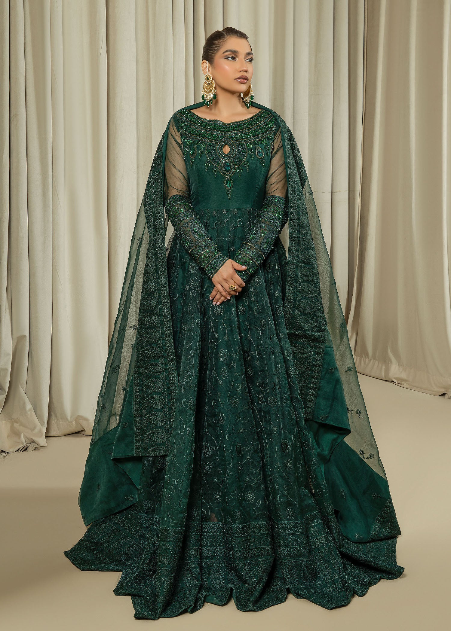 organza Pishwas in Green