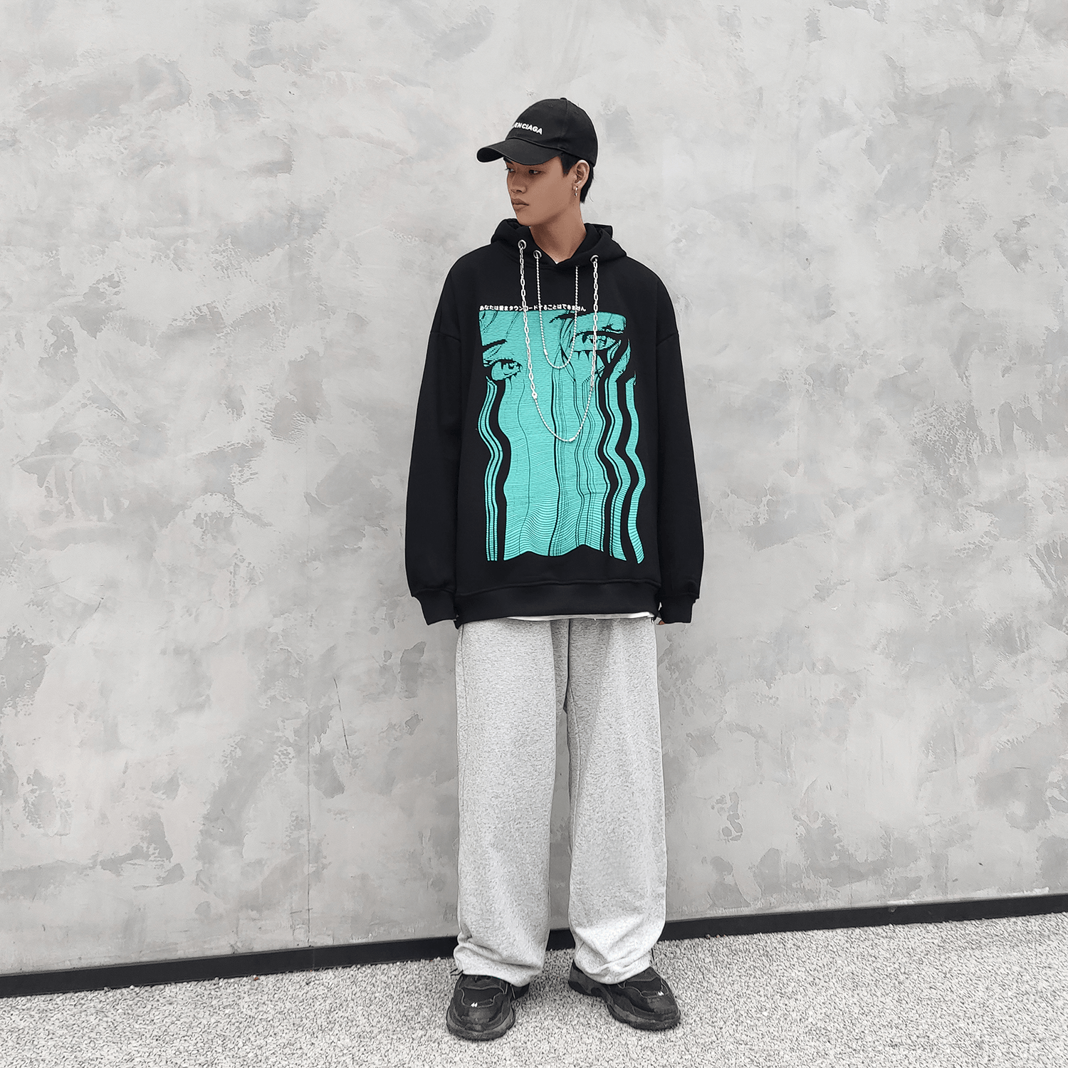 Retro Teary Geometric Print Hip Hop plus Fleece Hooded Sweatshirt