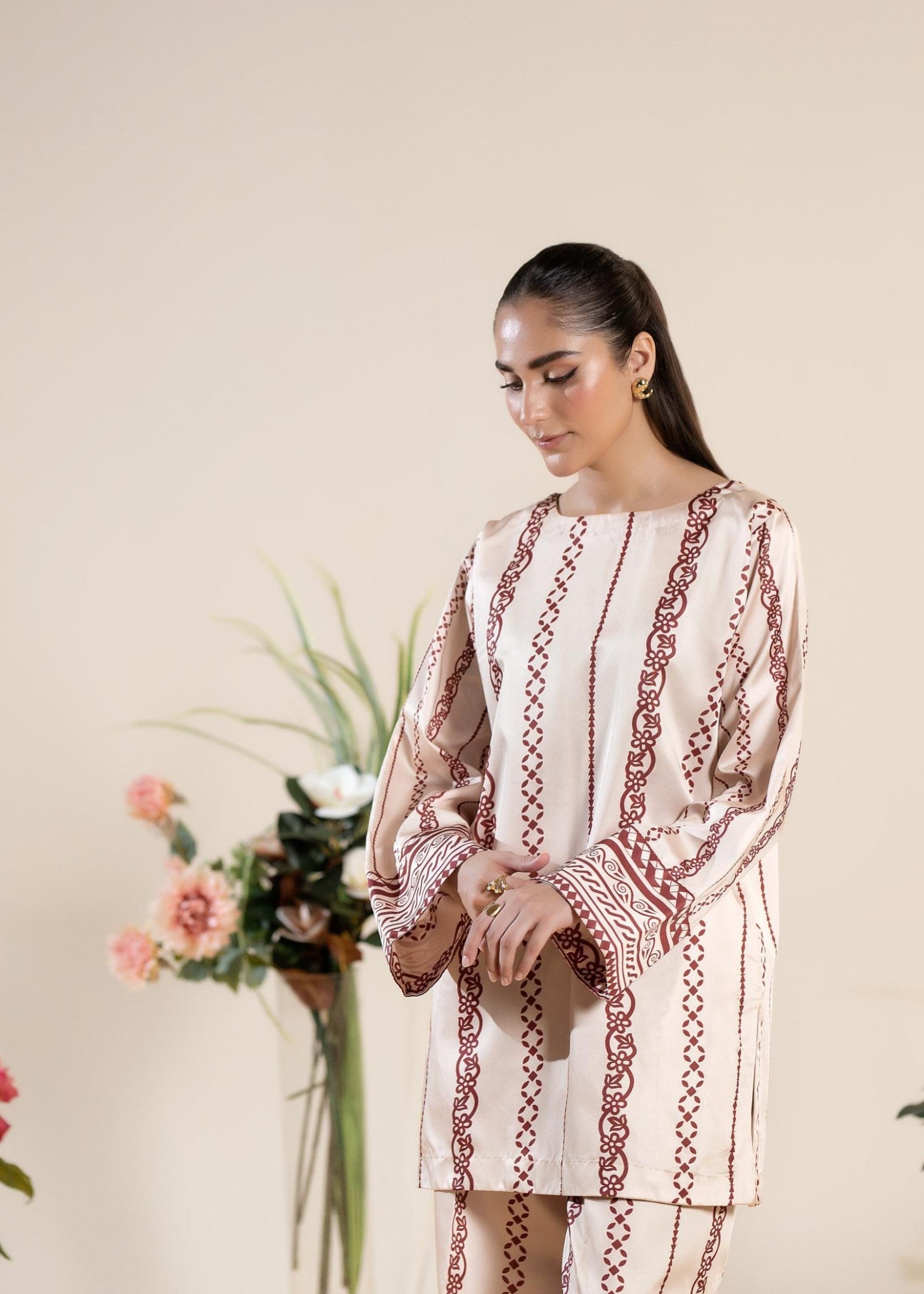 satin silk Co Ord Sets in Beige