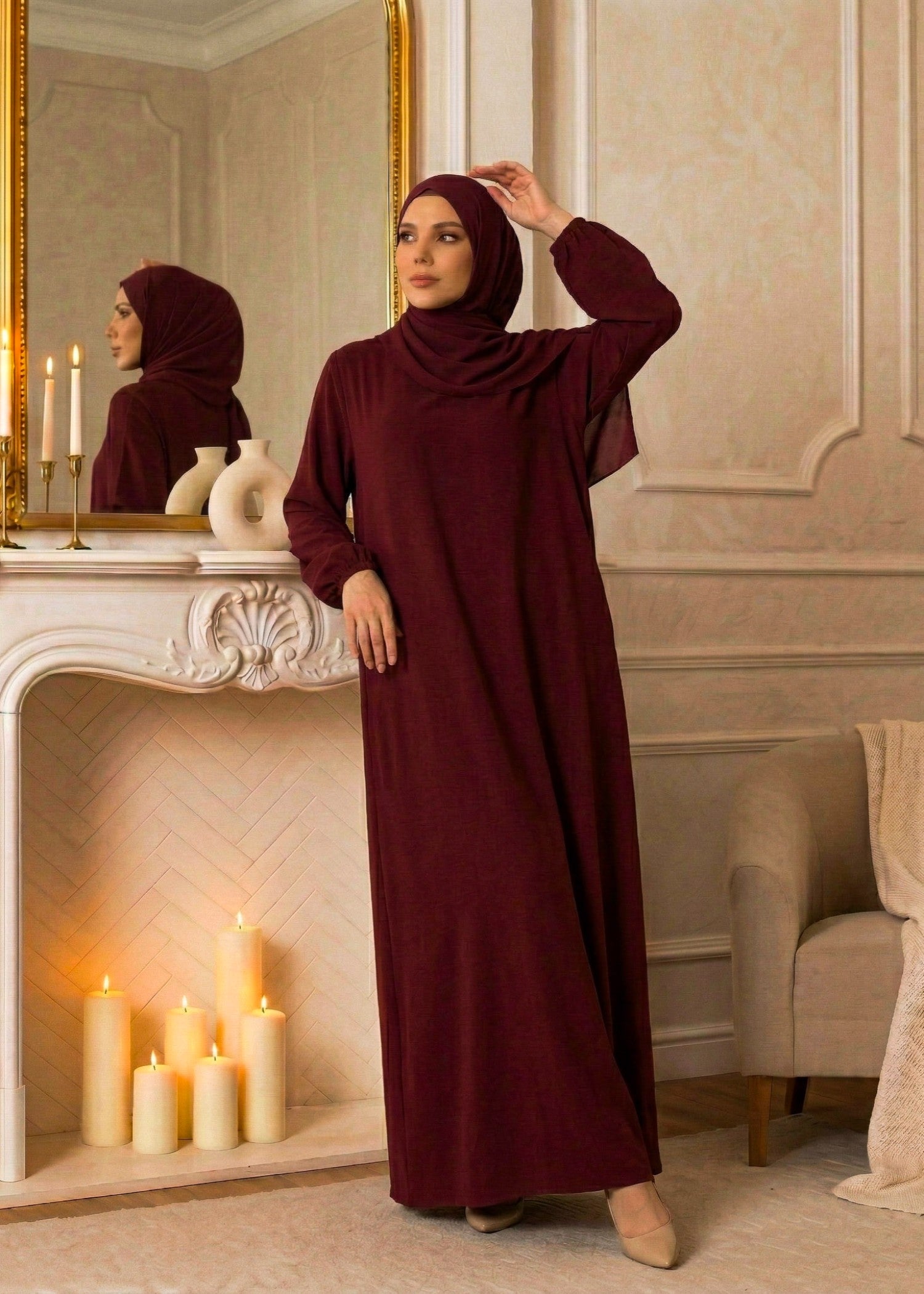 nidha Abaya in Maroon