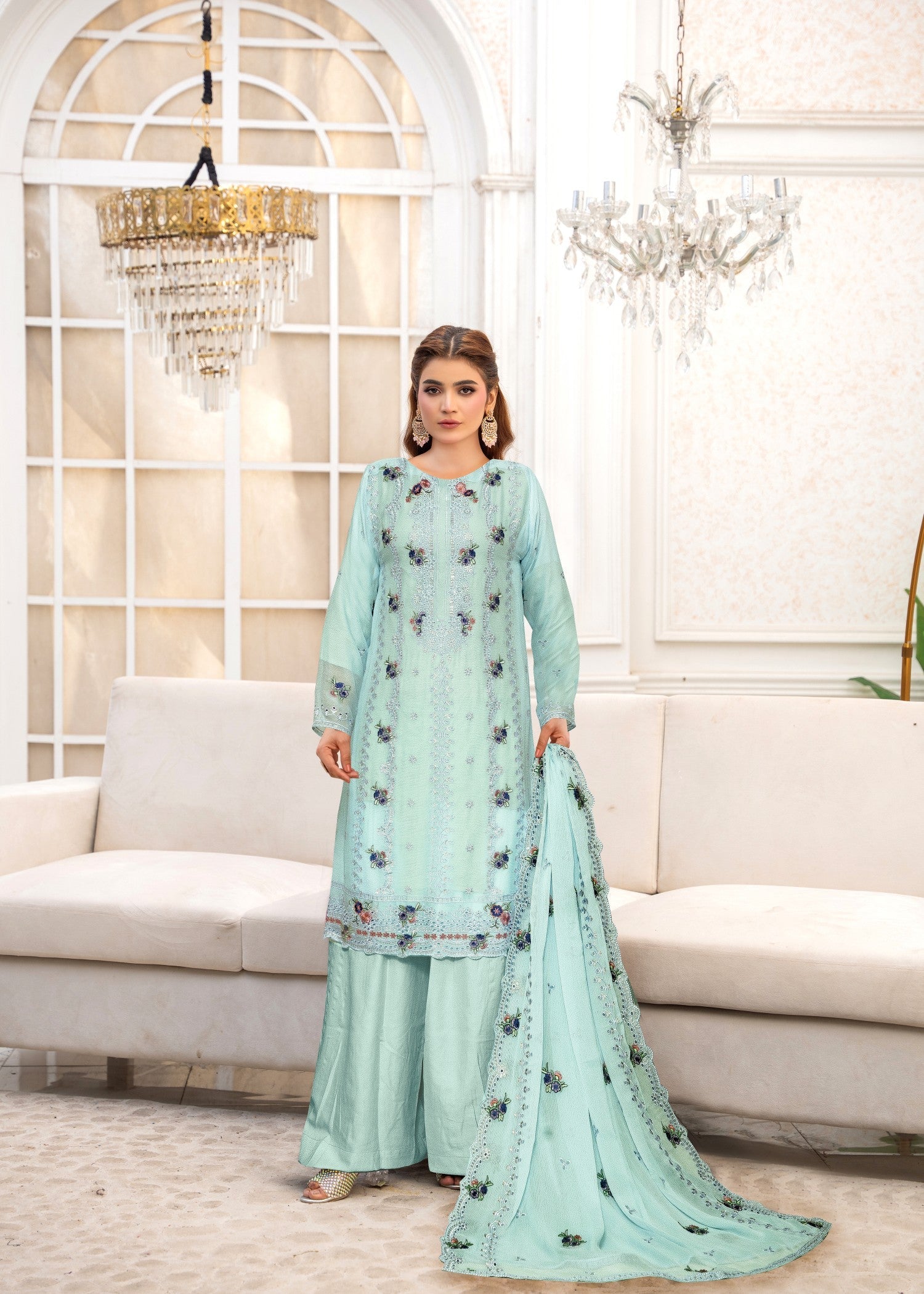 chiffon Unstitched in Frost blue