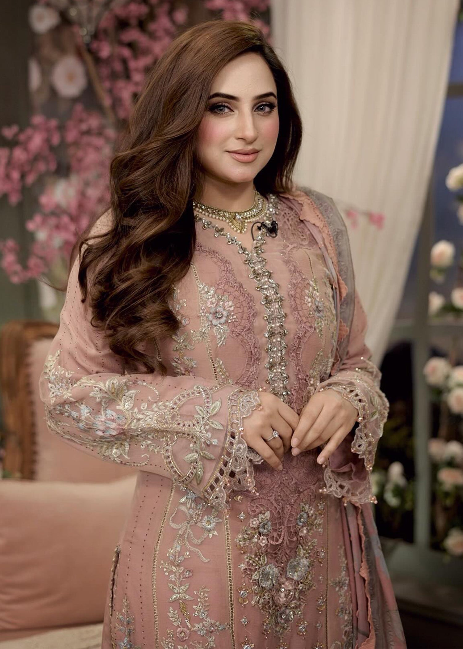 chiffon Kurta Set in Baby pink