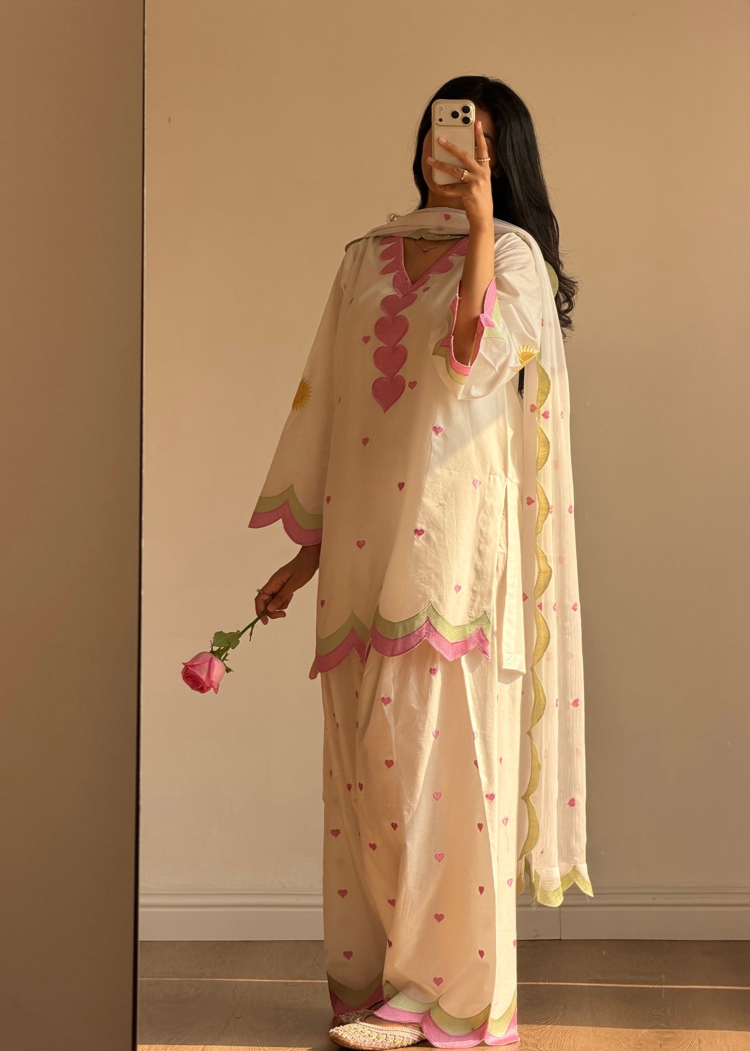 cotton Kurta Set in Off-white