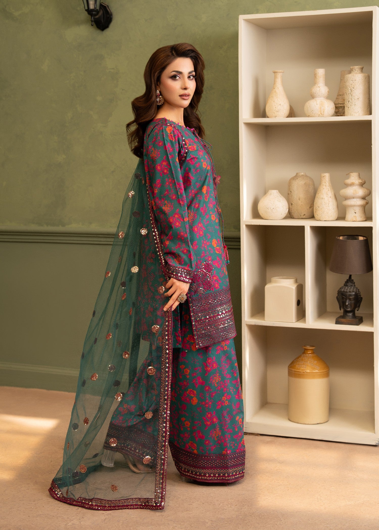 cambric Sharara in Green