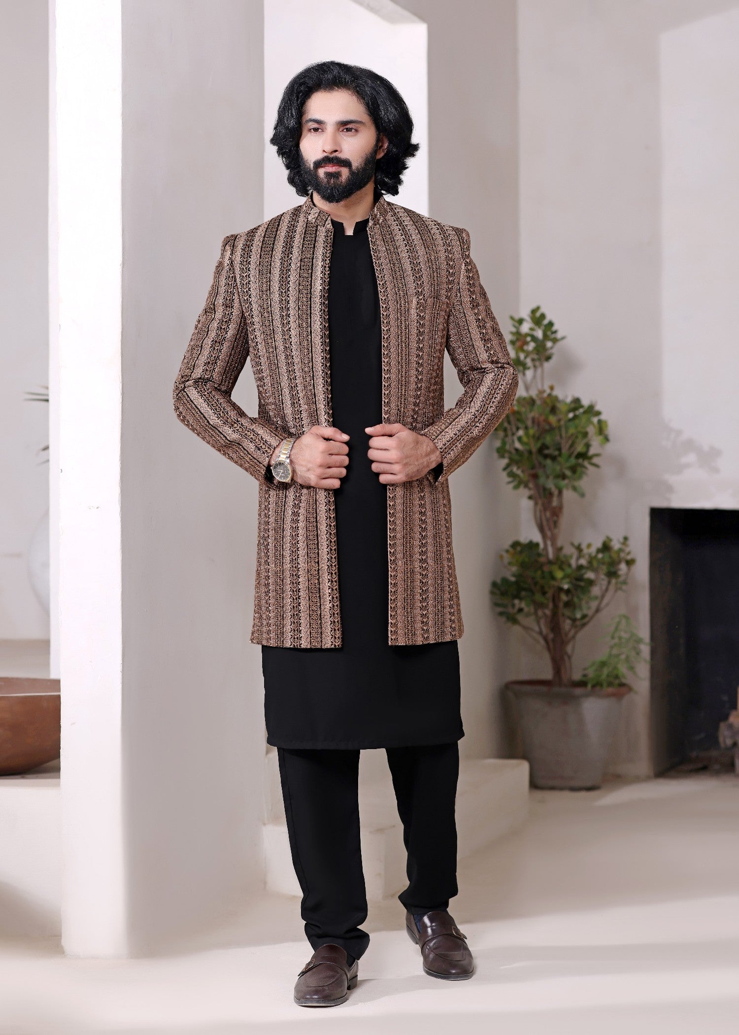 jamawar Sherwani in Brown